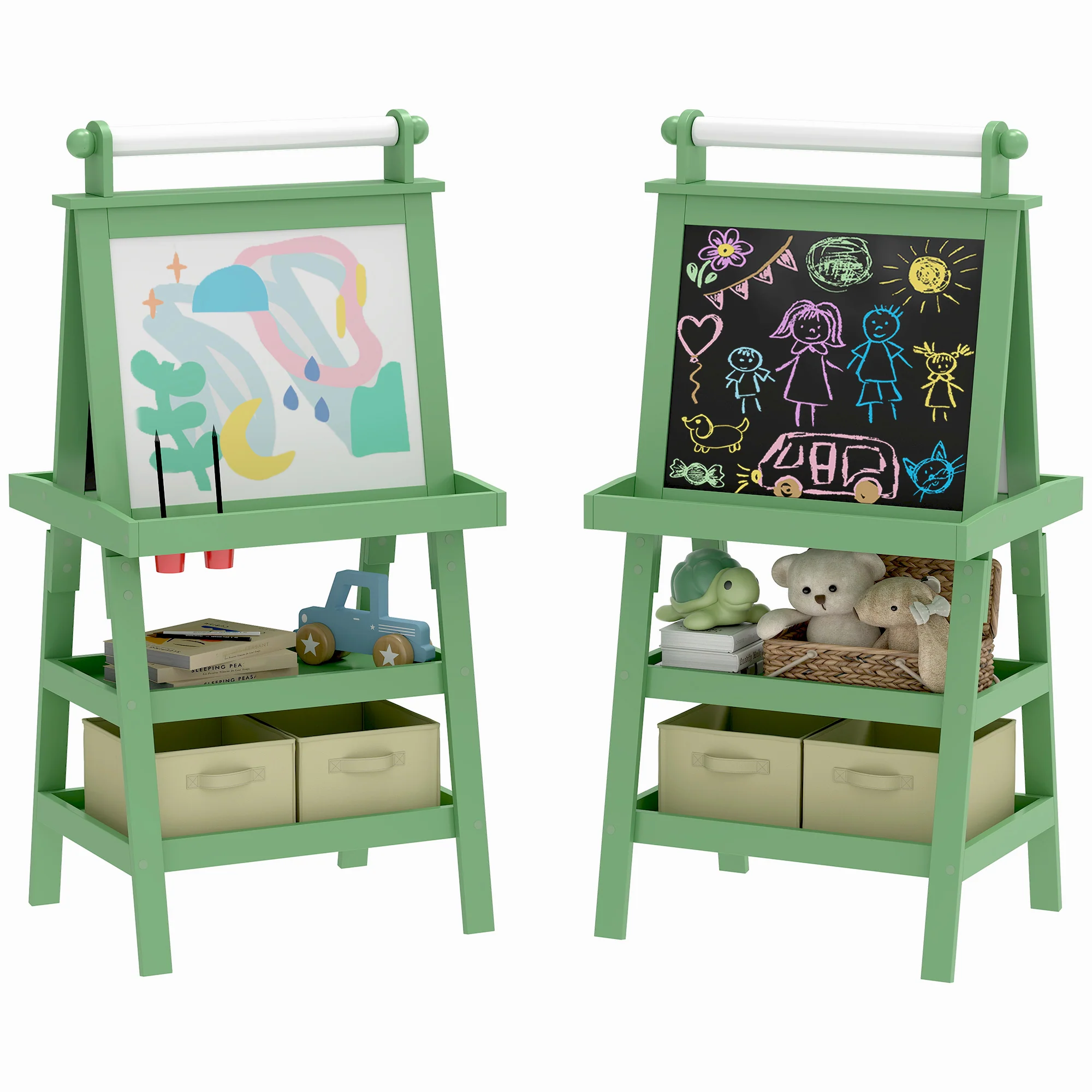 AIYAPLAY Double-Sided Art Easel For Kids W/ Paper Roll, Storage Baskets Pink - Image 10