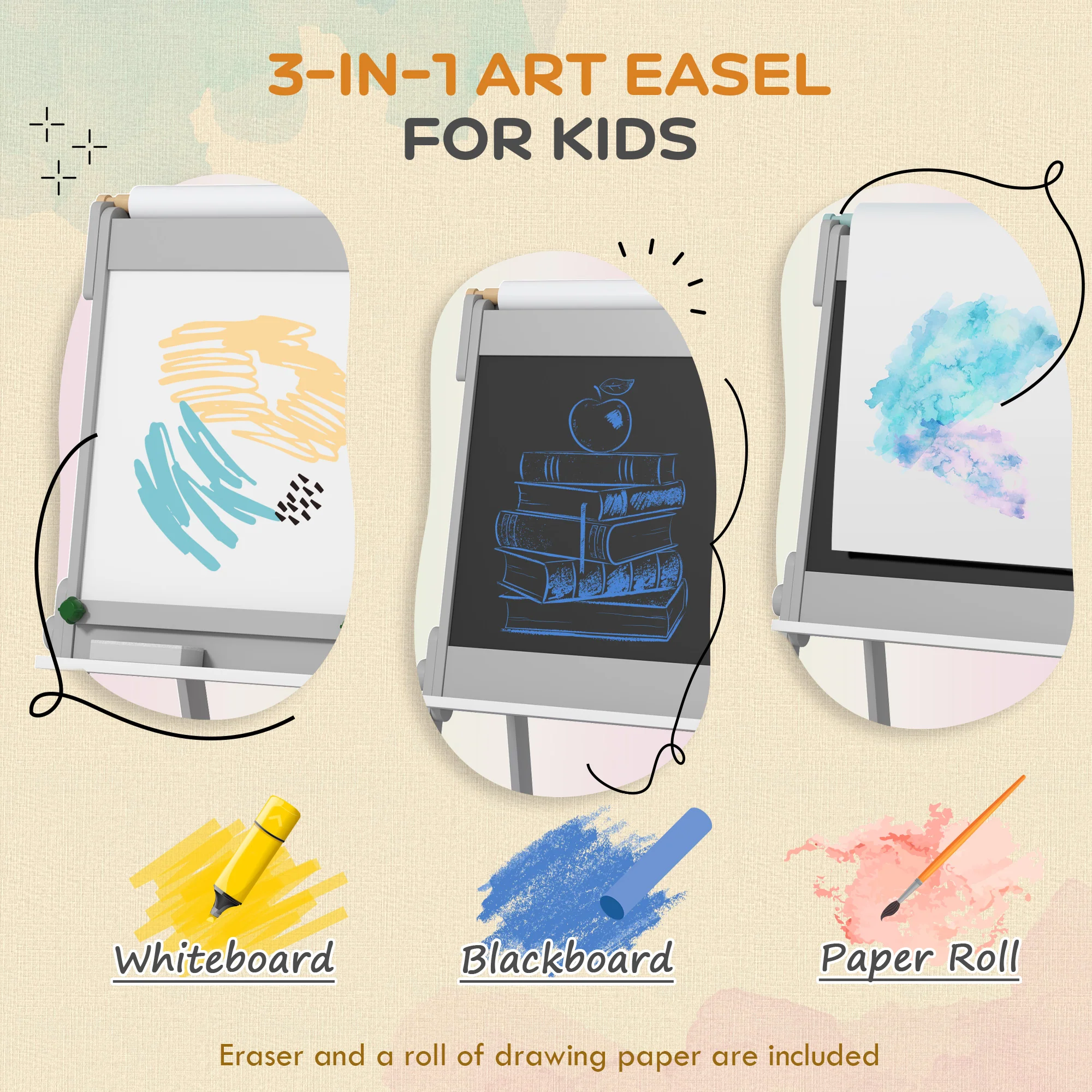 AIYAPLAY Double Sided Art Easel For Kids With Paper Roll - Image 3