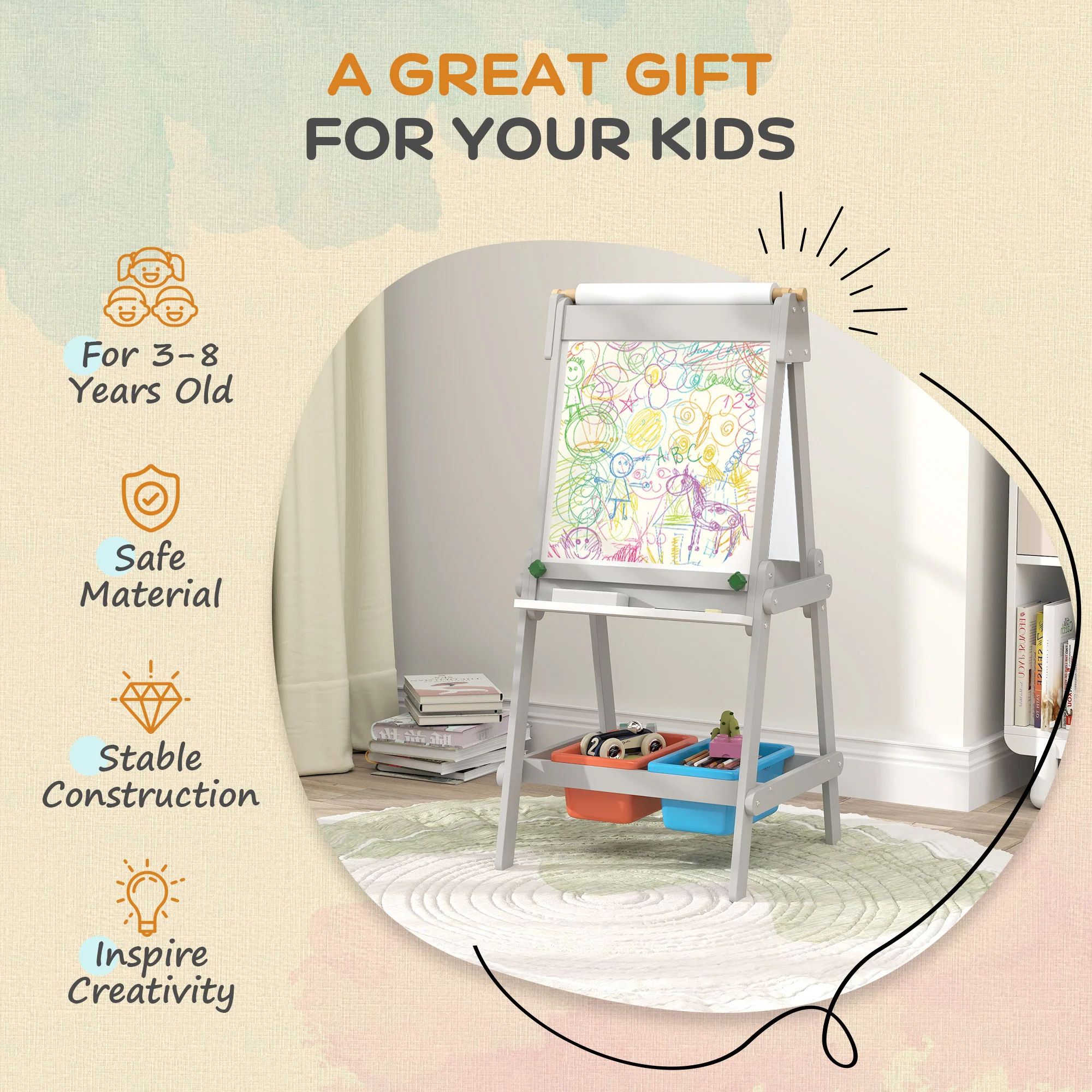 AIYAPLAY Double Sided Art Easel For Kids With Paper Roll - Image 6