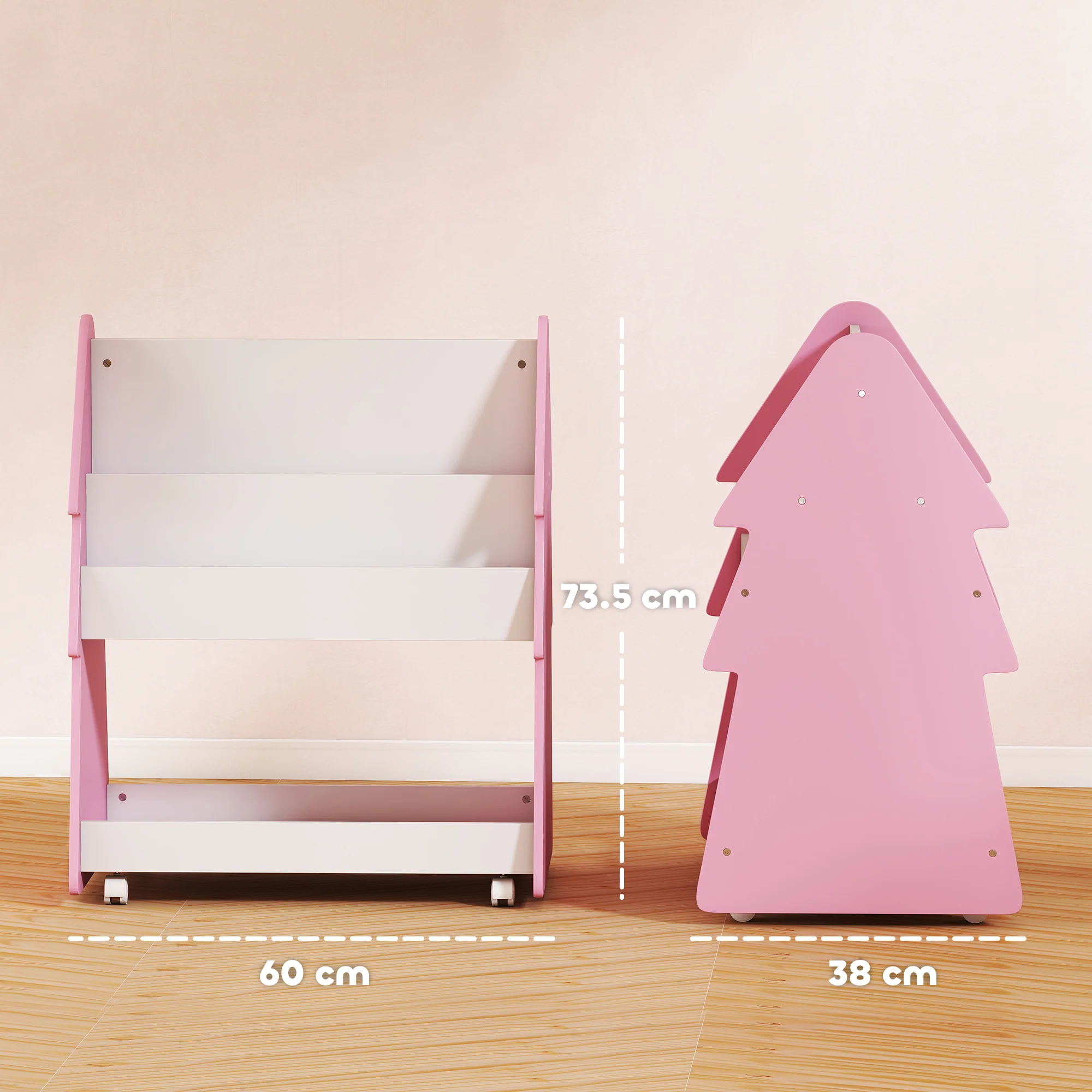 AIYAPLAY Double-Sided Children's Bookcase With Wheels For Playroom, Pink - Image 5