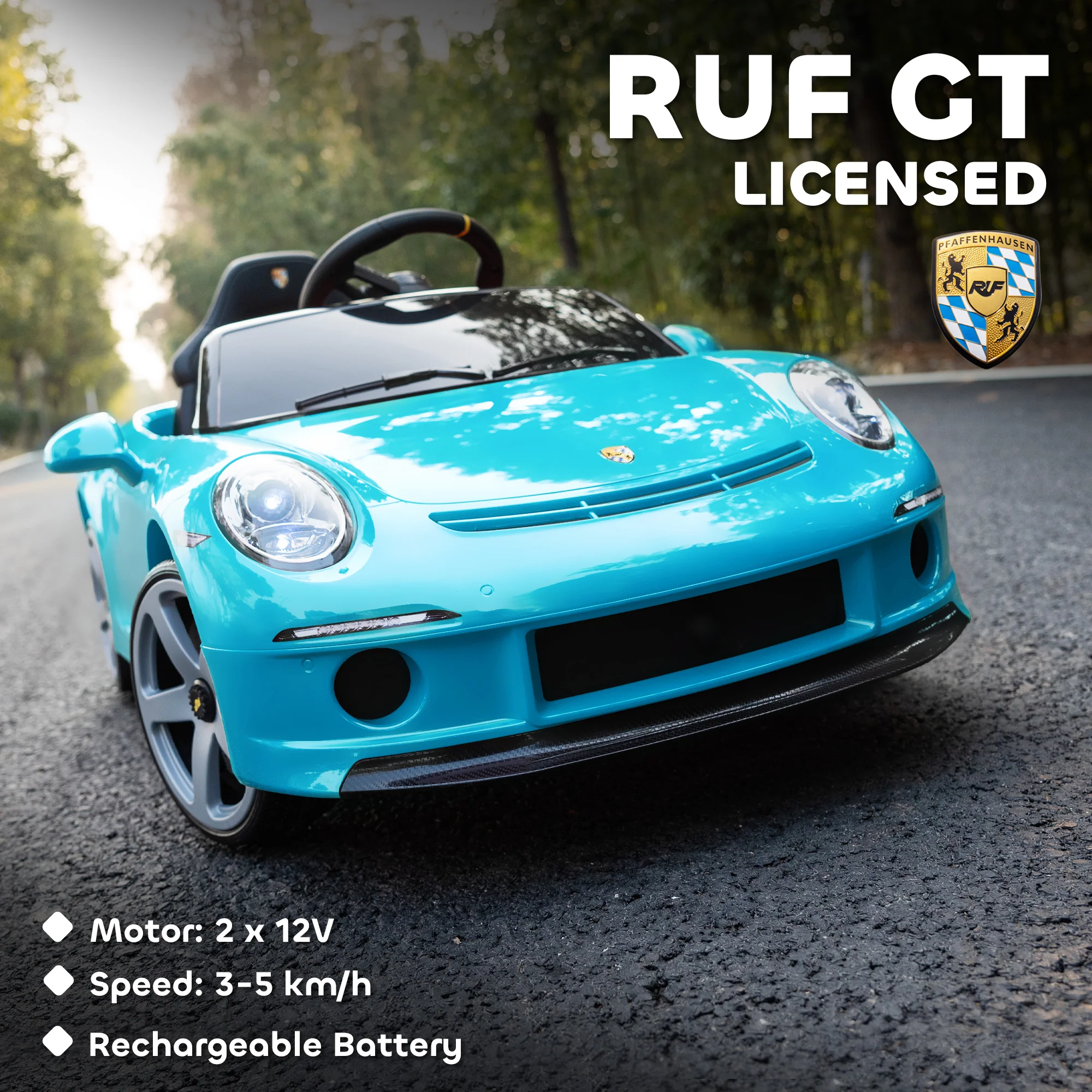 AIYAPLAY Electric Car For Kids 12V Licensed RUF GT For 3-5 Years - Image 3