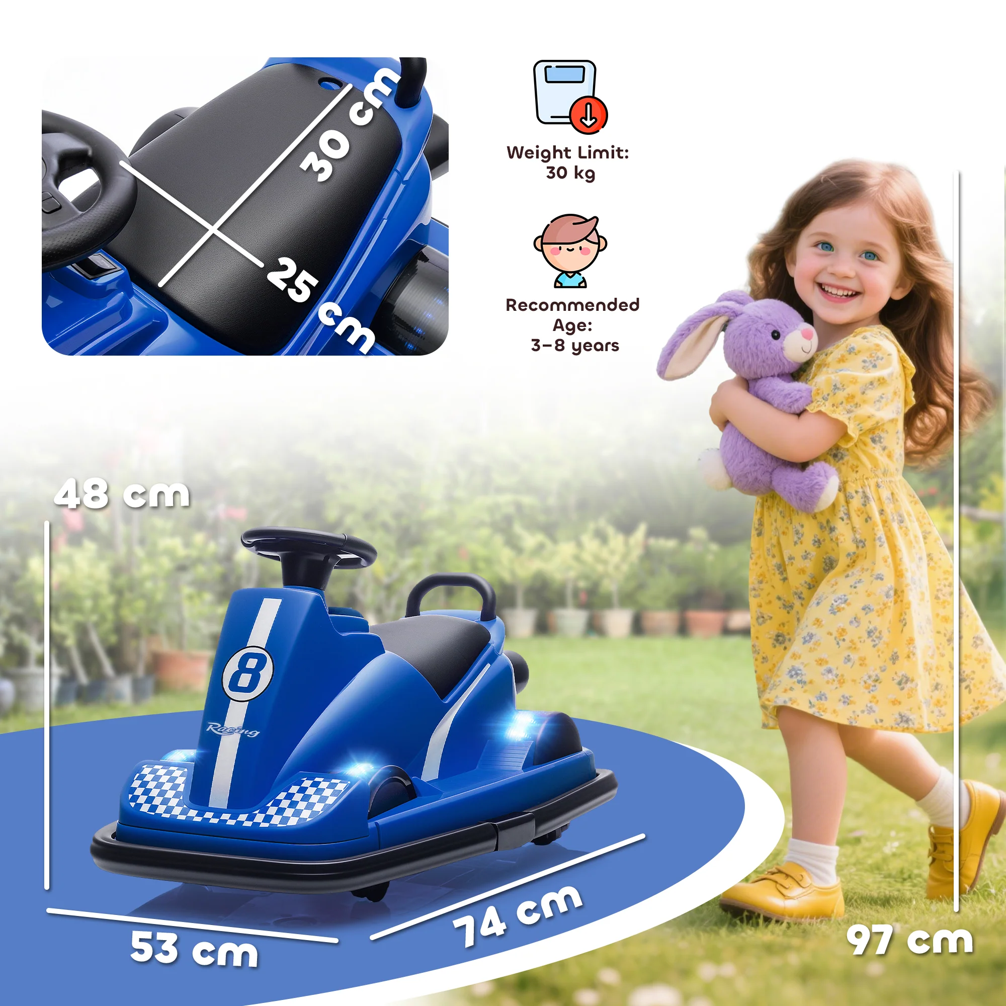 AIYAPLAY Electric Kids Bumper Car With 360 Degree Rotation Spin, Blue - Image 5