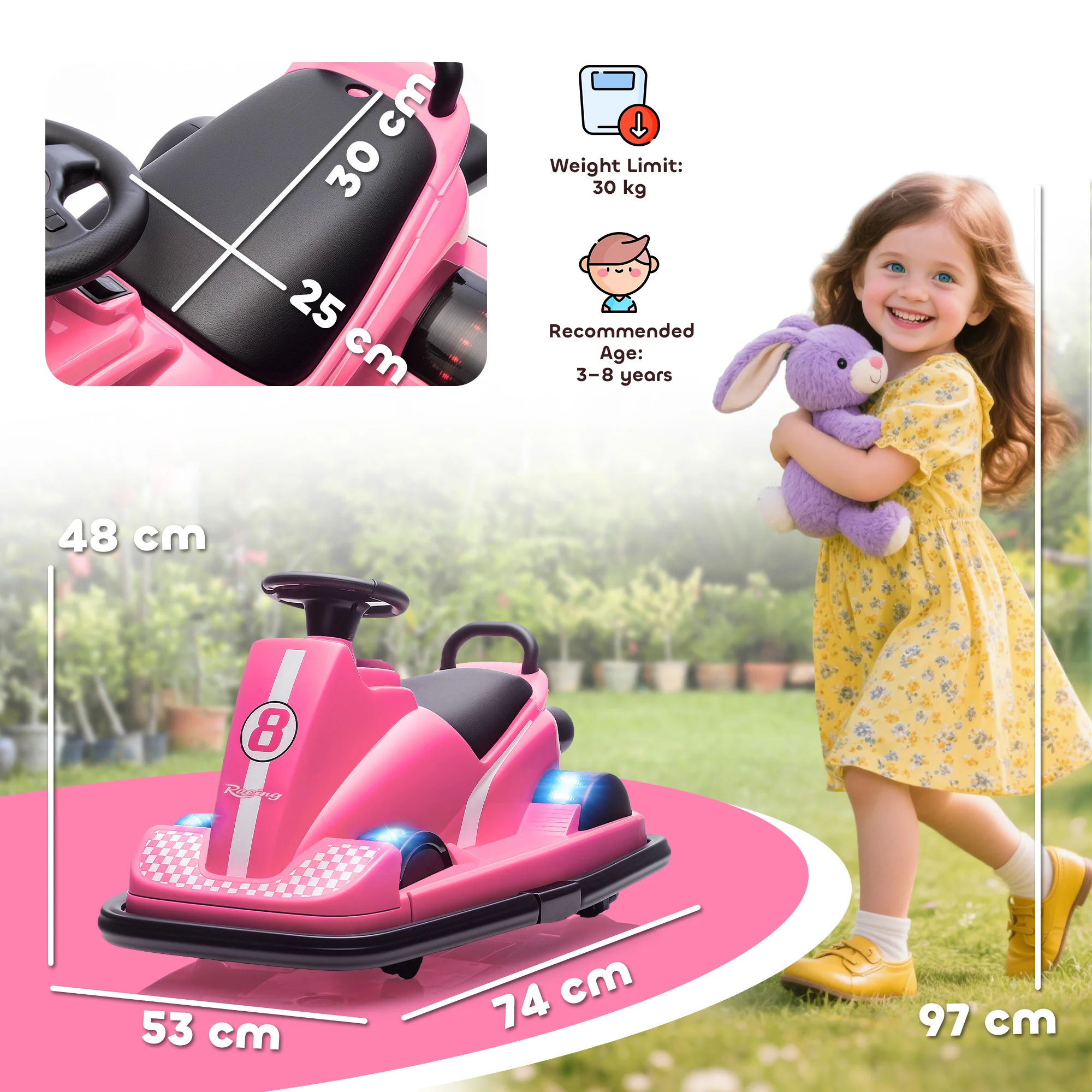 AIYAPLAY Electric Kids Bumper Car With 360 Degree Rotation Spin, Pink - Image 5