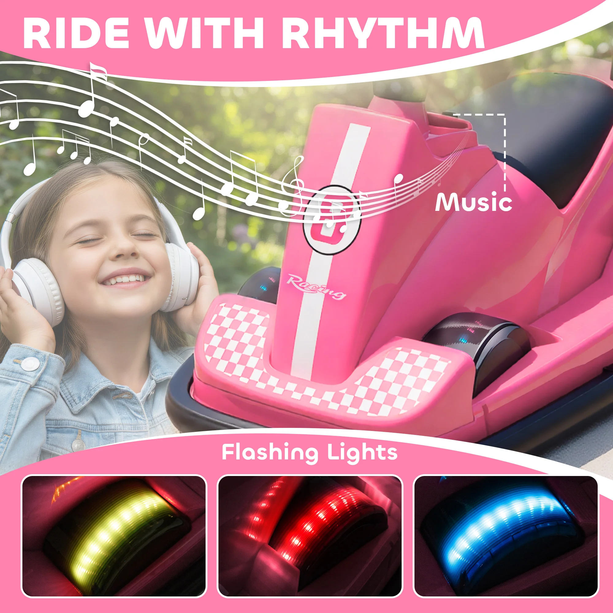 AIYAPLAY Electric Kids Bumper Car With 360 Degree Rotation Spin, Pink - Image 8