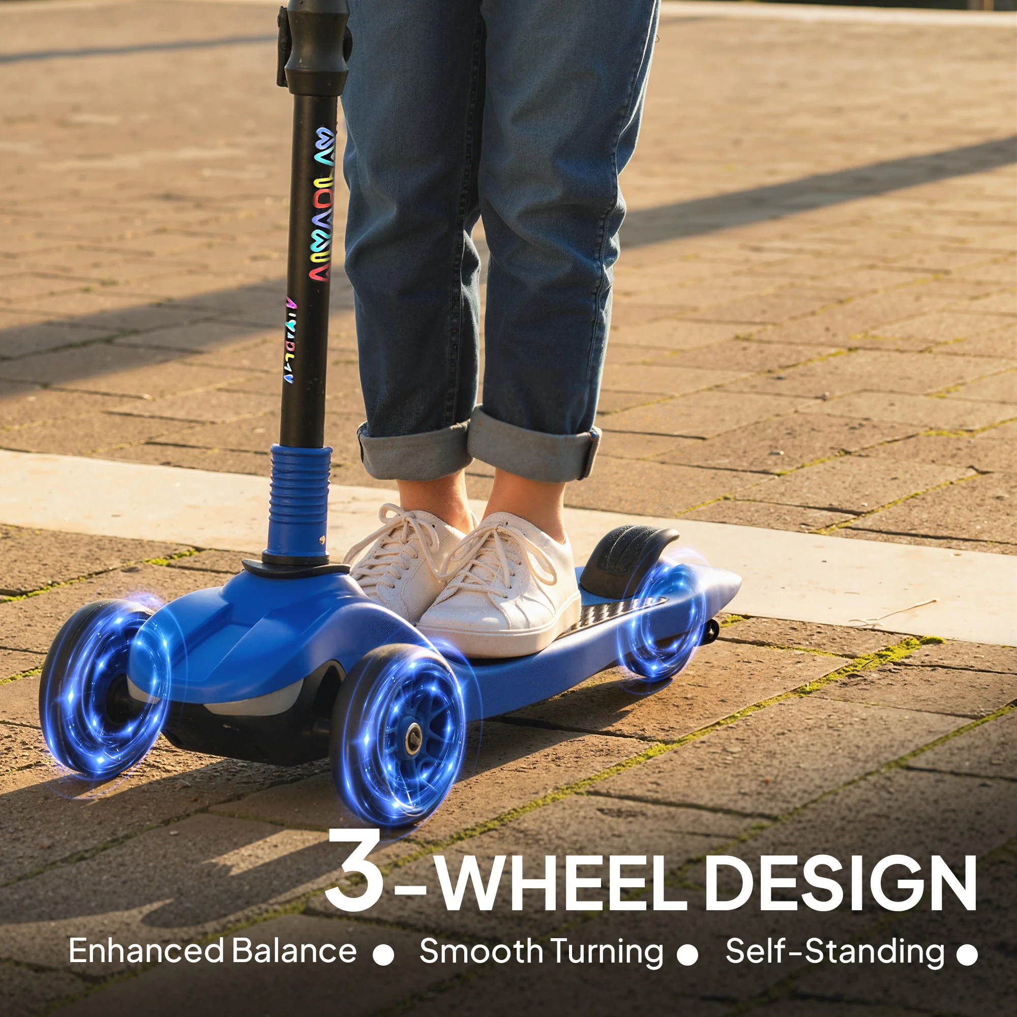AIYAPLAY Electric Scooter For Age 6-10, 3 Wheel Foldable Kids Scooter, Blue - Image 3