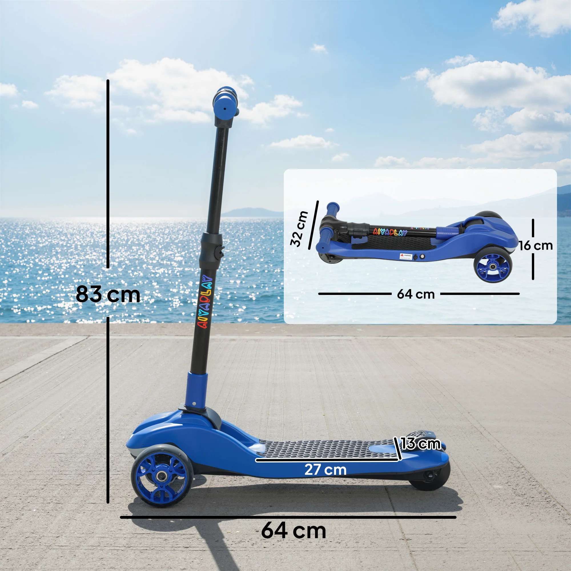 AIYAPLAY Electric Scooter For Age 6-10, 3 Wheel Foldable Kids Scooter, Blue - Image 5
