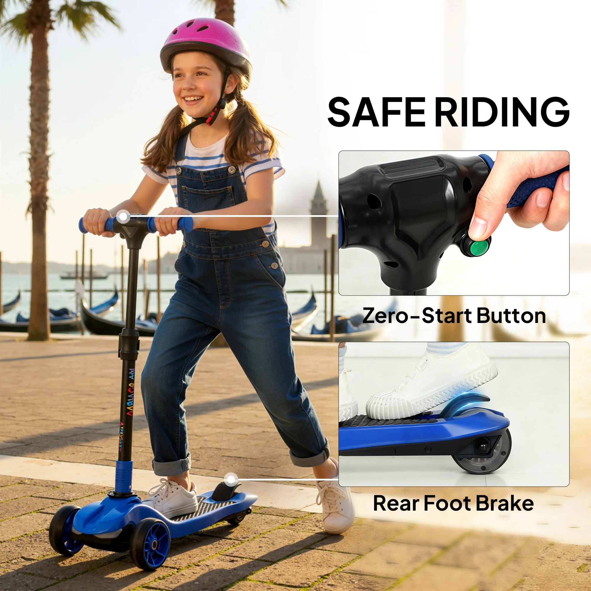 AIYAPLAY Electric Scooter For Age 6-10, 3 Wheel Foldable Kids Scooter, Blue - Image 8