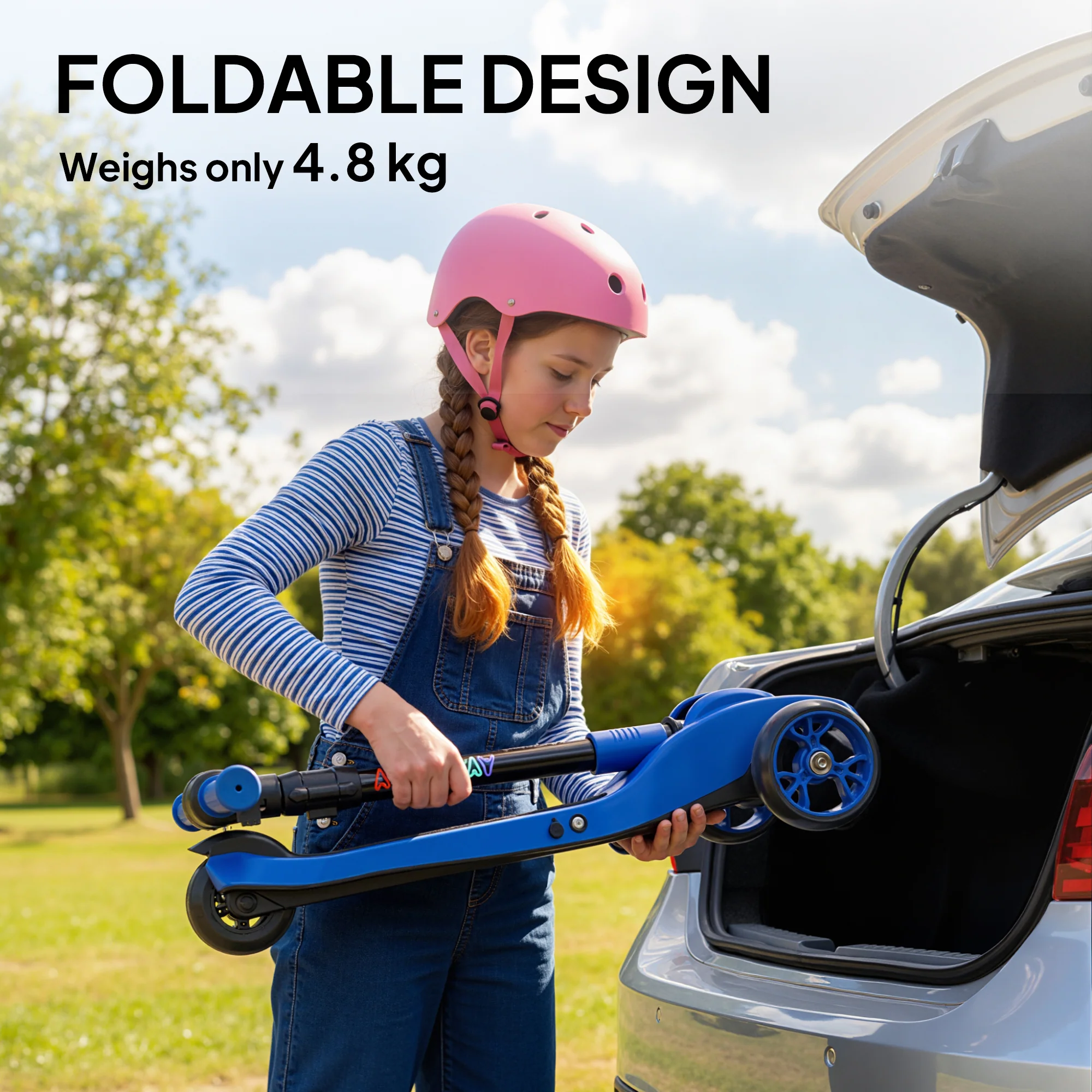 AIYAPLAY Electric Scooter For Age 6-10, 3 Wheel Foldable Kids Scooter, Blue - Image 9
