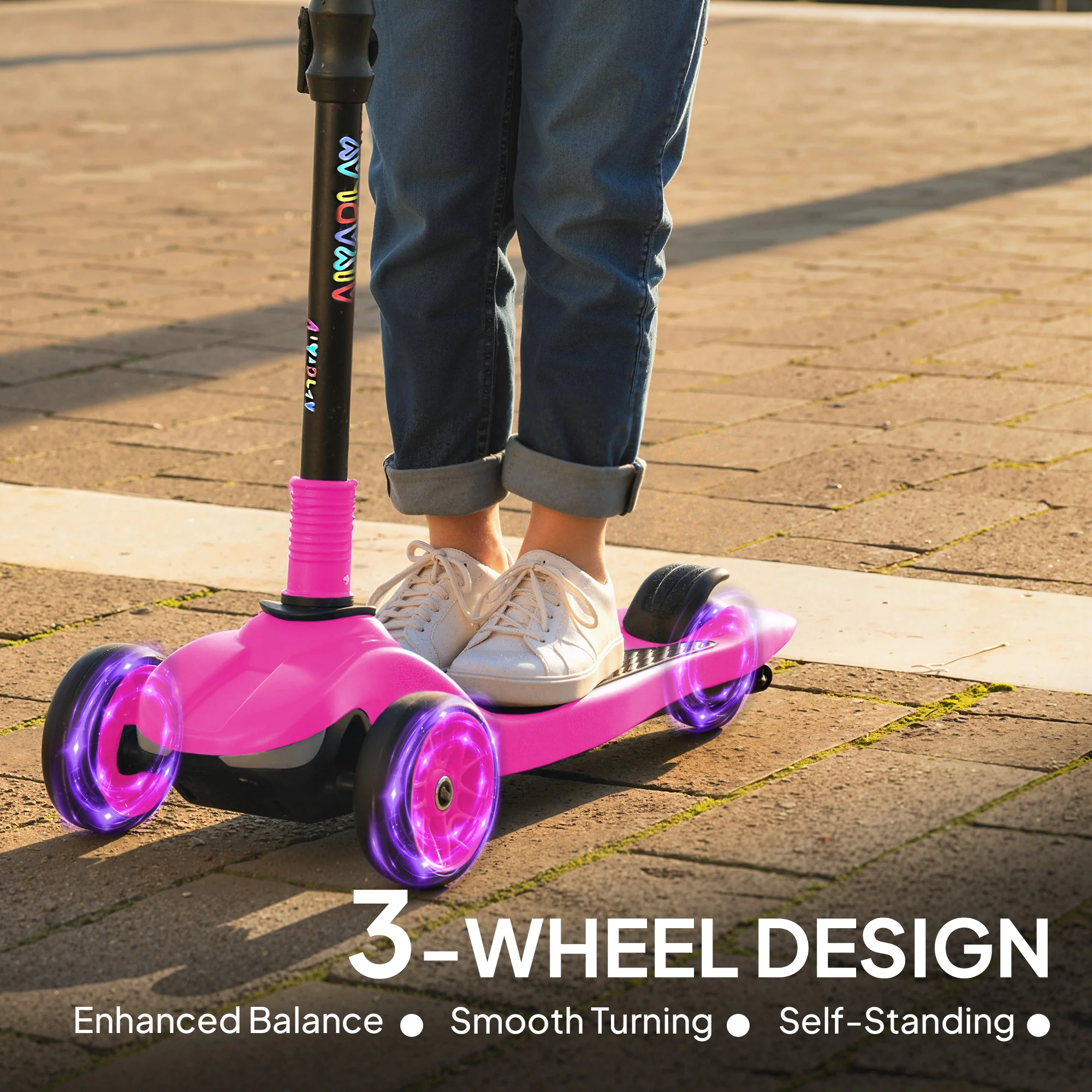 AIYAPLAY Electric Scooter For Kids, 3 Wheel Foldable Kids Scooter, Pink - Image 3