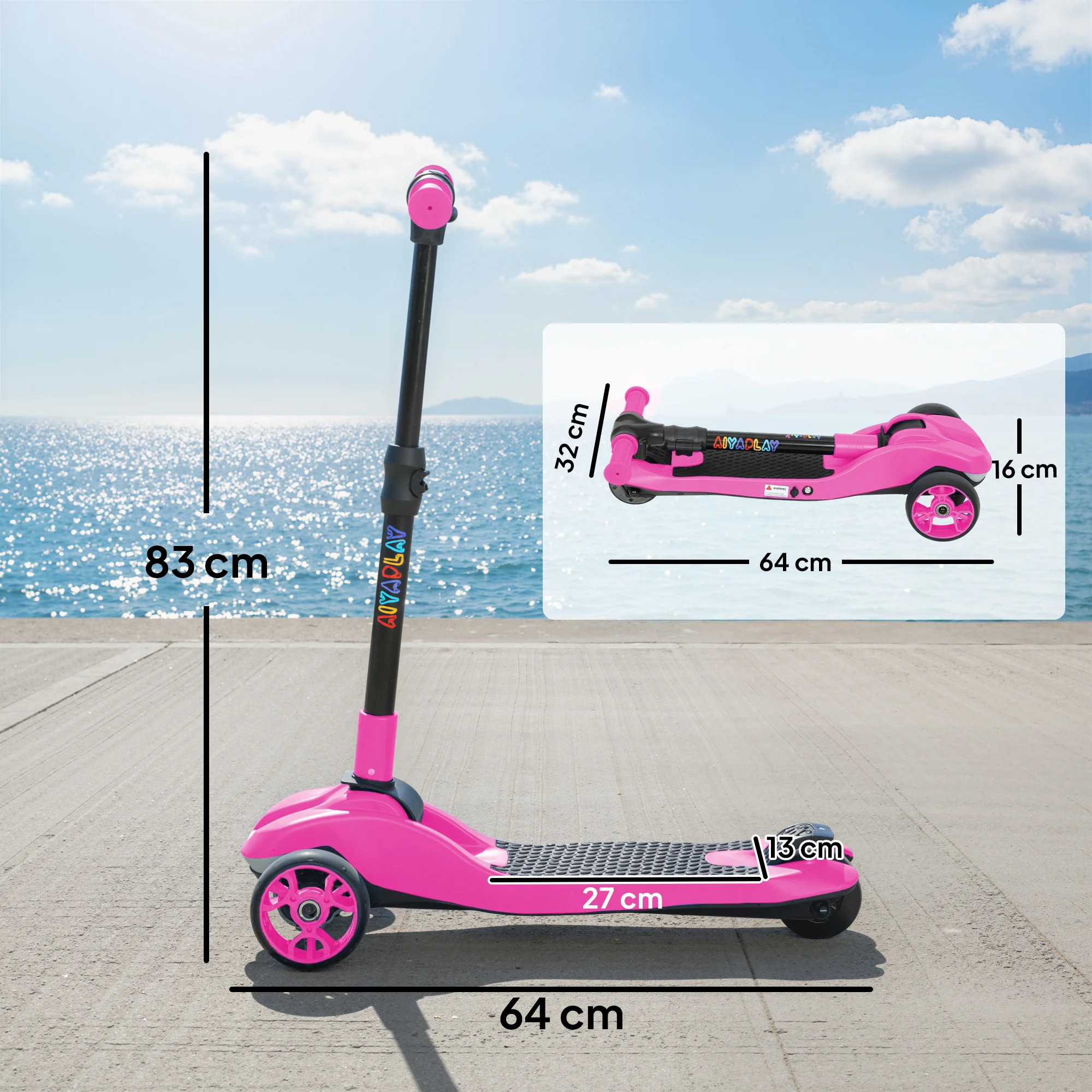AIYAPLAY Electric Scooter For Kids, 3 Wheel Foldable Kids Scooter, Pink - Image 5