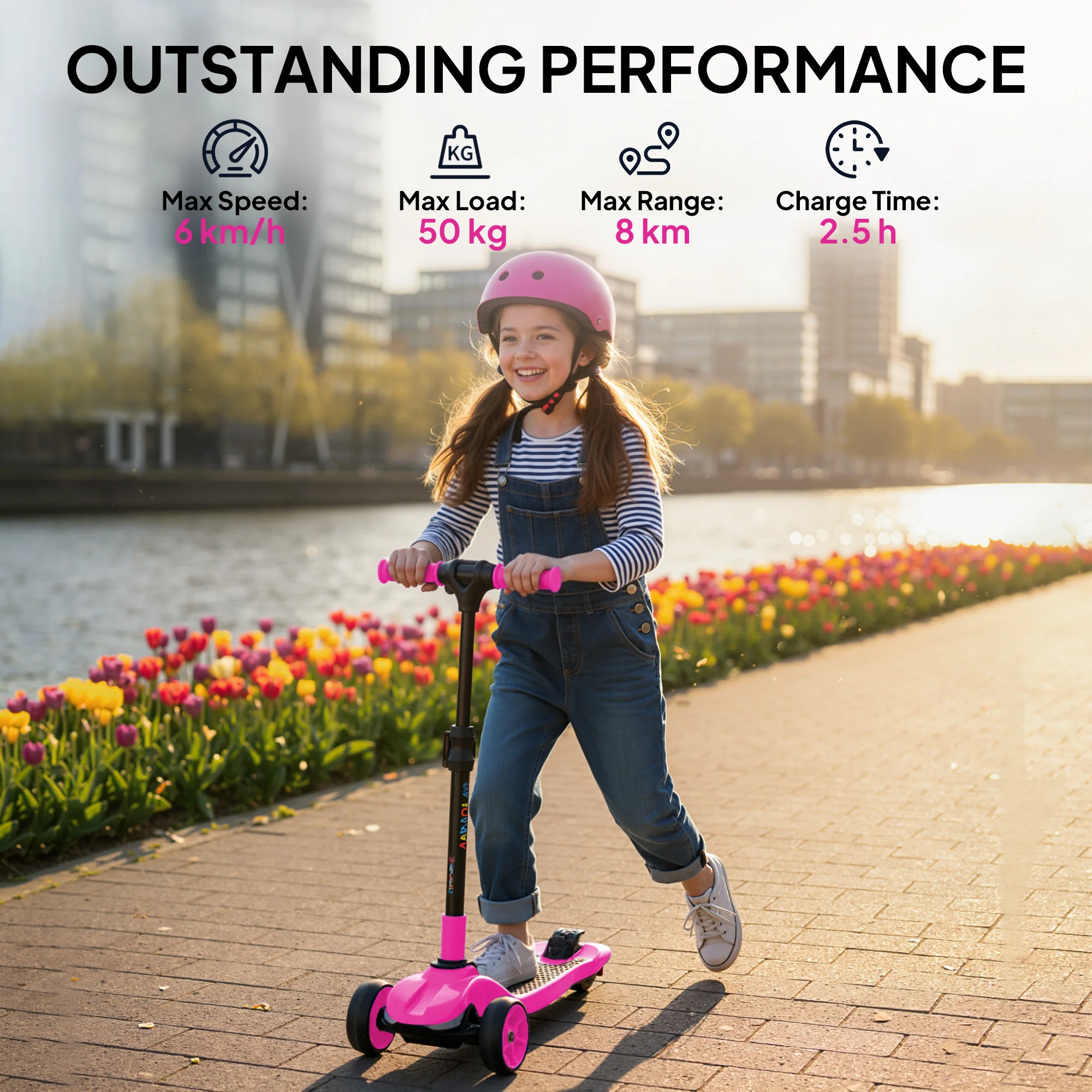 AIYAPLAY Electric Scooter For Kids, 3 Wheel Foldable Kids Scooter, Pink - Image 7