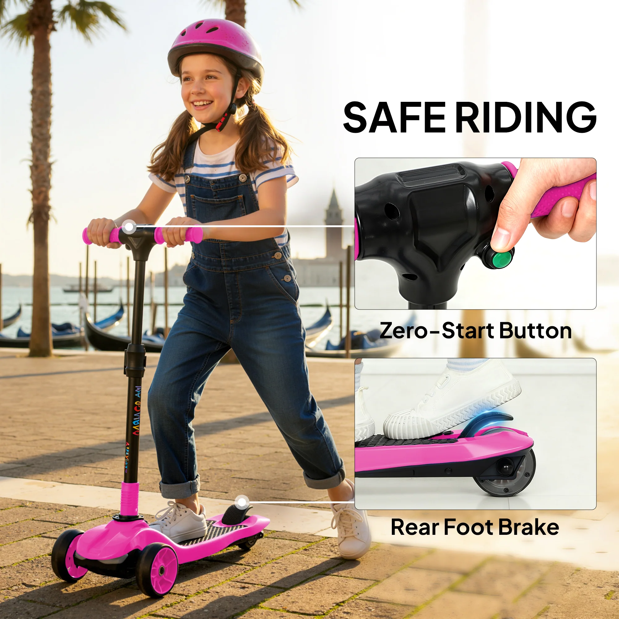 AIYAPLAY Electric Scooter For Kids, 3 Wheel Foldable Kids Scooter, Pink - Image 8