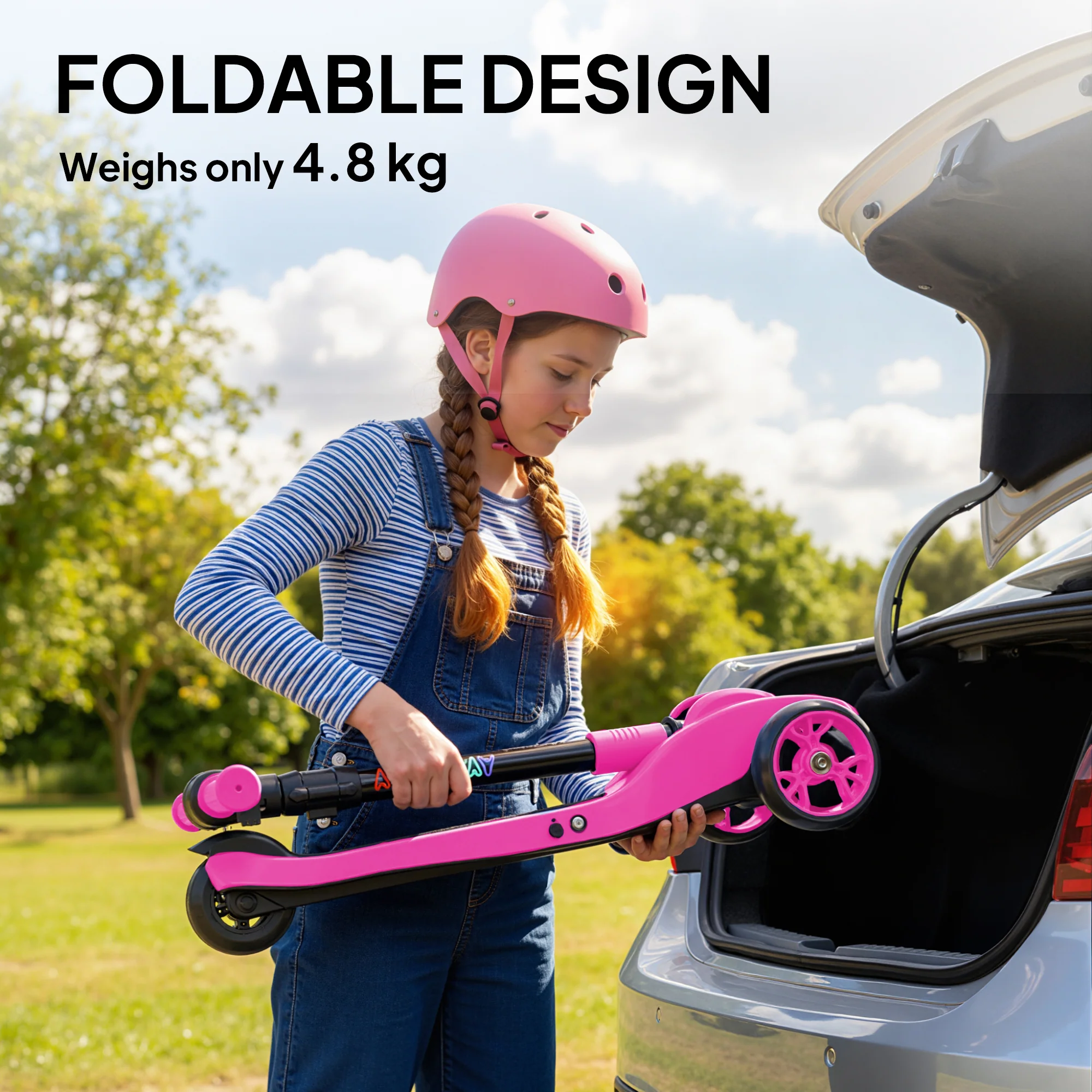 AIYAPLAY Electric Scooter For Kids, 3 Wheel Foldable Kids Scooter, Pink - Image 9