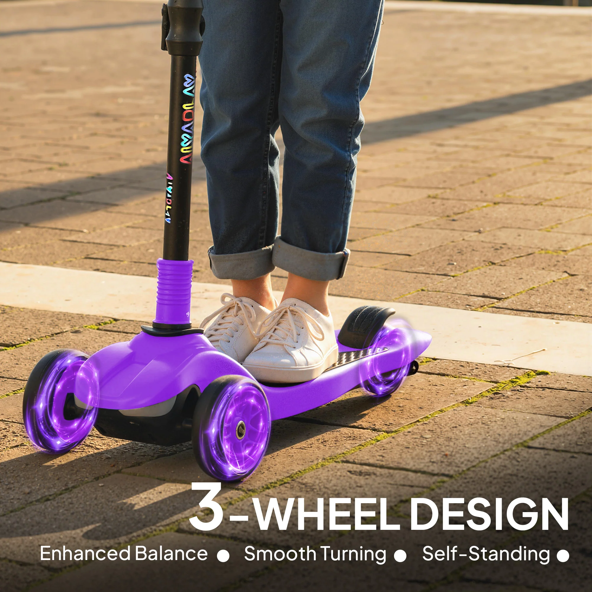 AIYAPLAY Electric Scooter For Kids, 3 Wheel Foldable Kids Scooter, Purple - Image 3