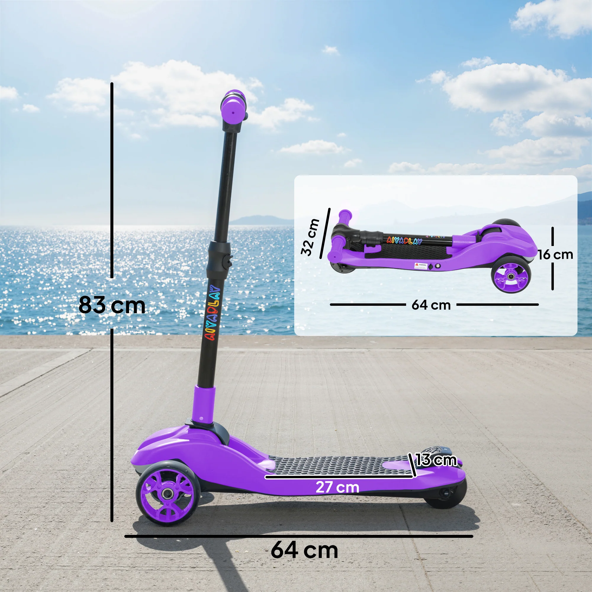 AIYAPLAY Electric Scooter For Kids, 3 Wheel Foldable Kids Scooter, Purple - Image 5