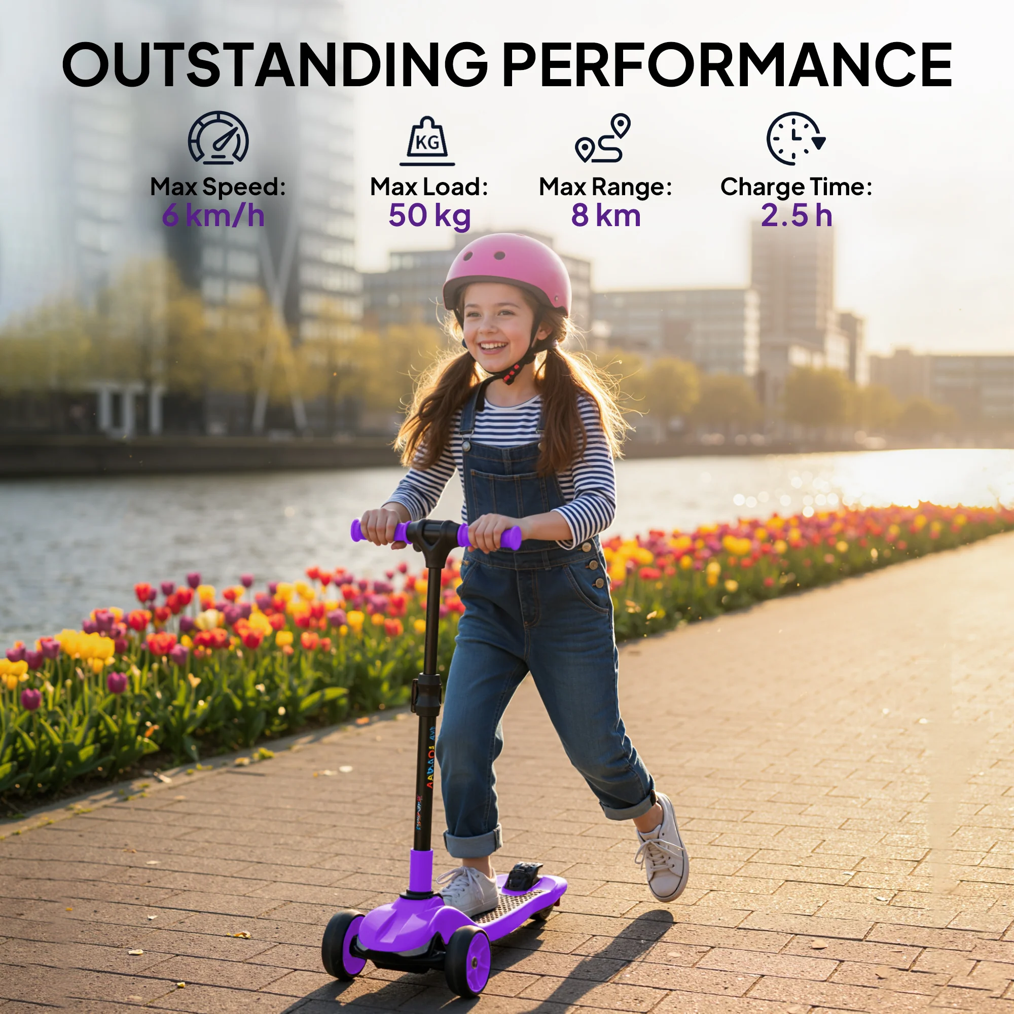 AIYAPLAY Electric Scooter For Kids, 3 Wheel Foldable Kids Scooter, Purple - Image 7