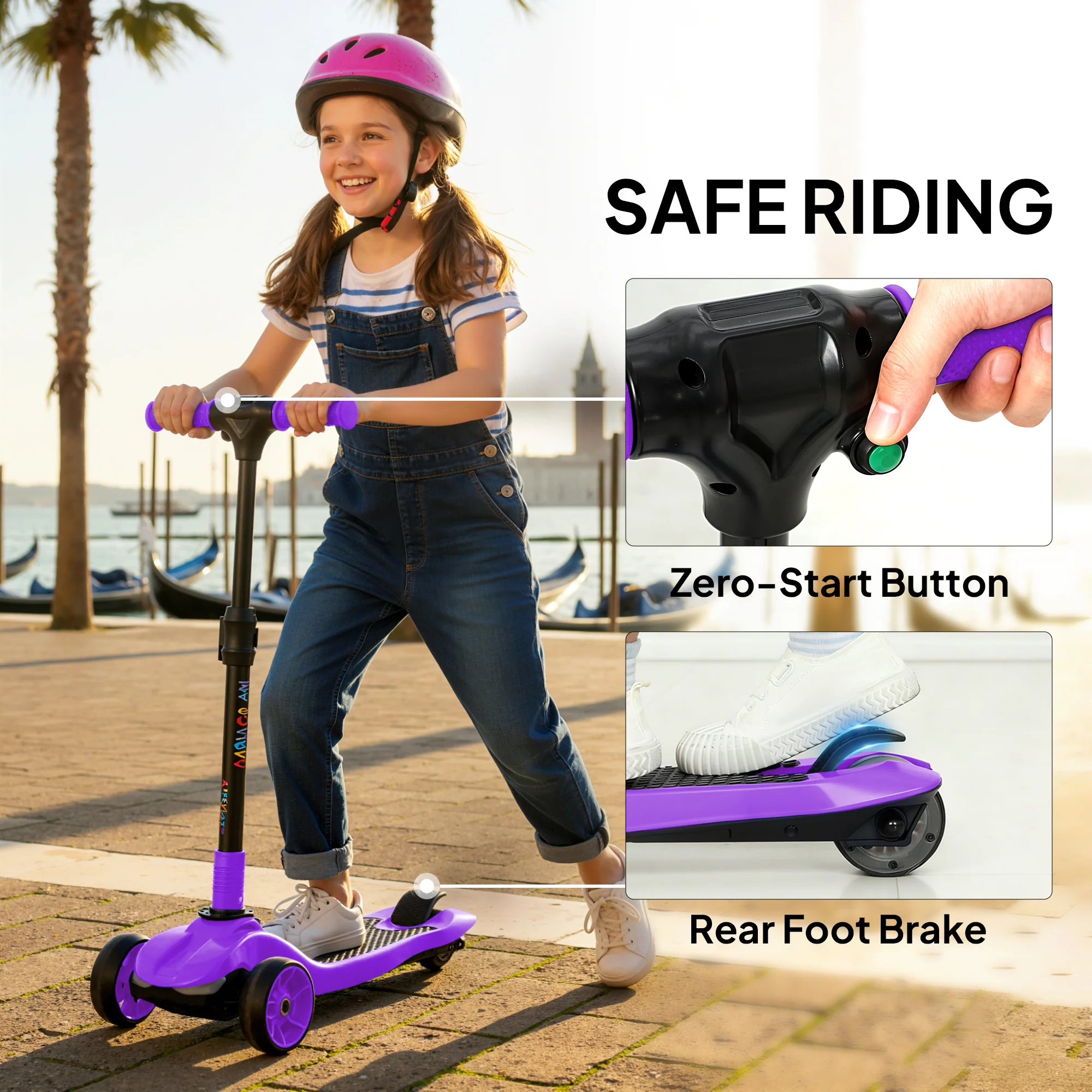 AIYAPLAY Electric Scooter For Kids, 3 Wheel Foldable Kids Scooter, Purple - Image 8