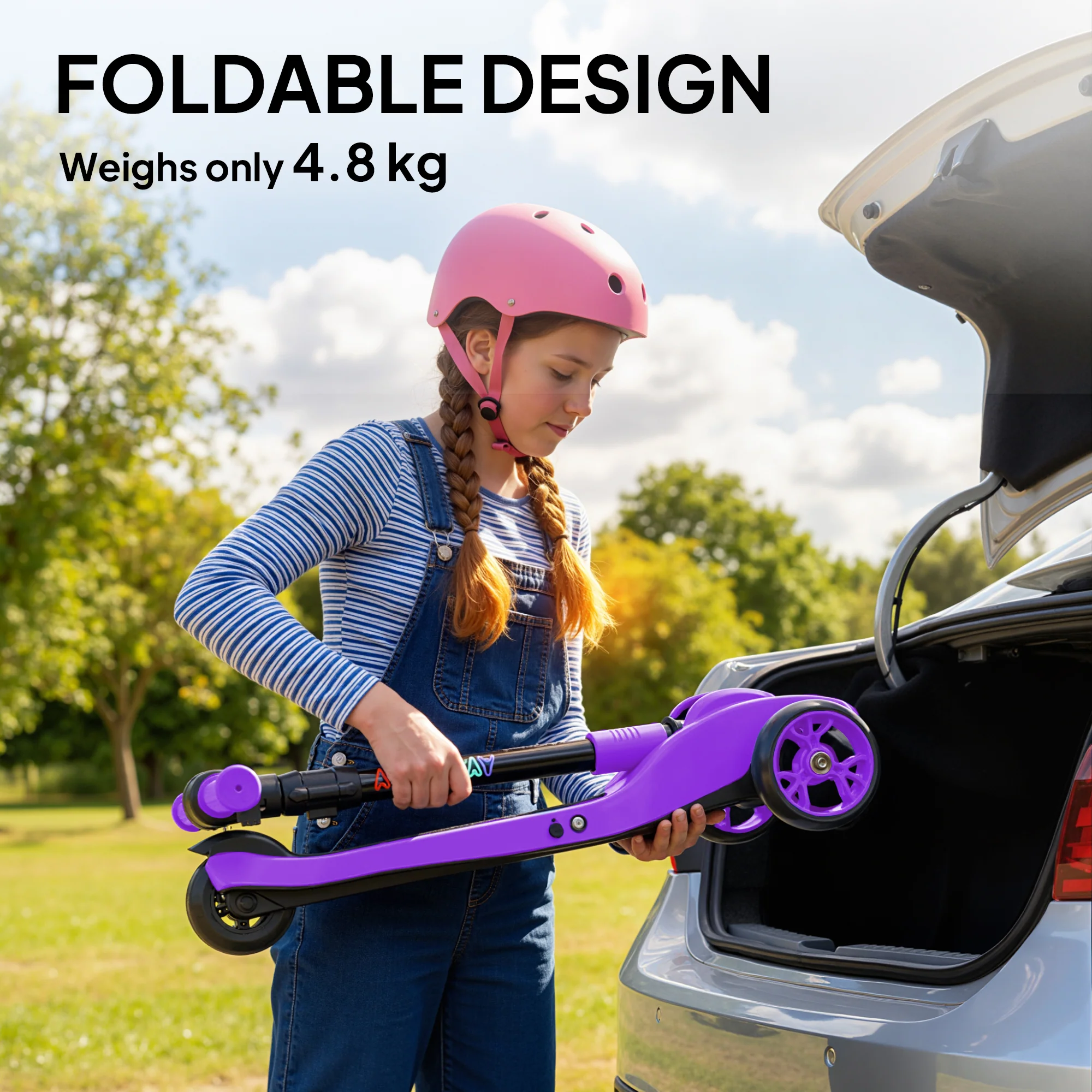 AIYAPLAY Electric Scooter For Kids, 3 Wheel Foldable Kids Scooter, Purple - Image 9