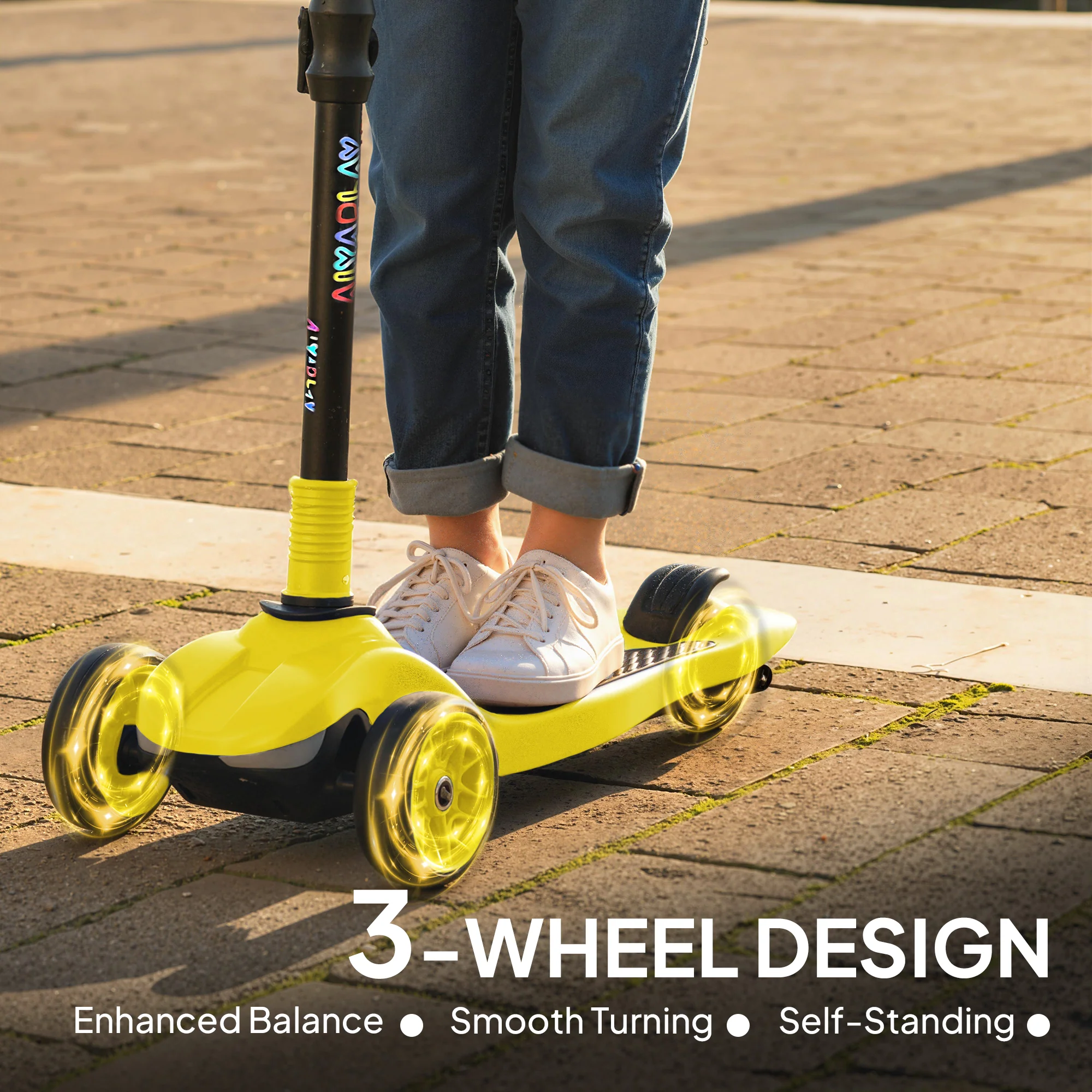 AIYAPLAY Electric Scooter For Kids, 3 Wheel Foldable Kids Scooter, Yellow - Image 3