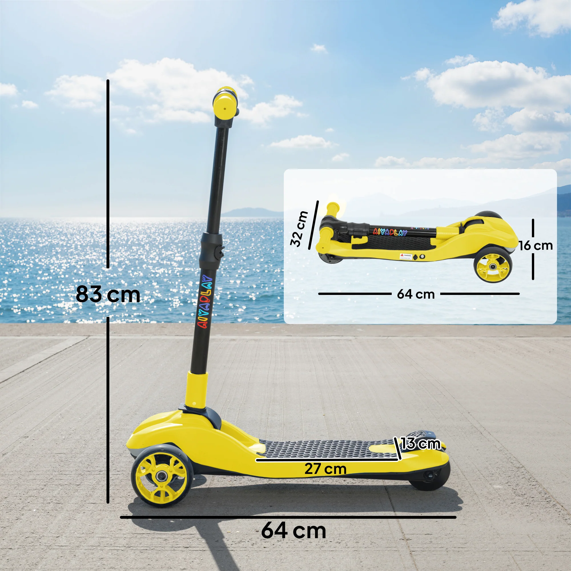 AIYAPLAY Electric Scooter For Kids, 3 Wheel Foldable Kids Scooter, Yellow - Image 5