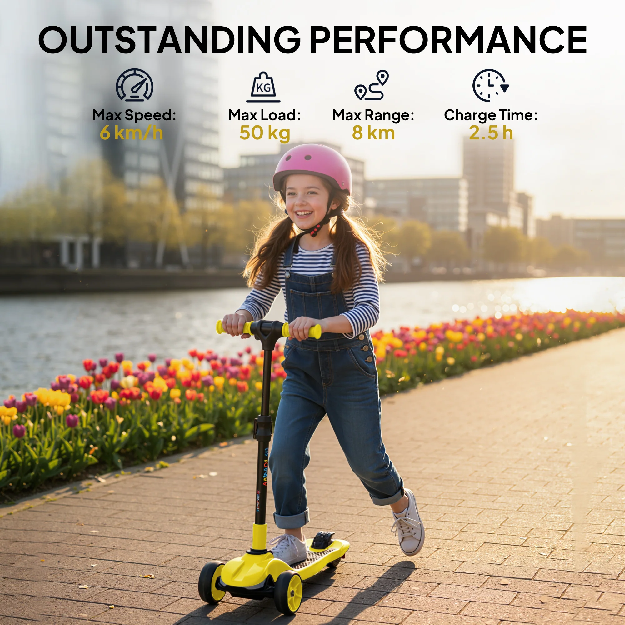 AIYAPLAY Electric Scooter For Kids, 3 Wheel Foldable Kids Scooter, Yellow - Image 7