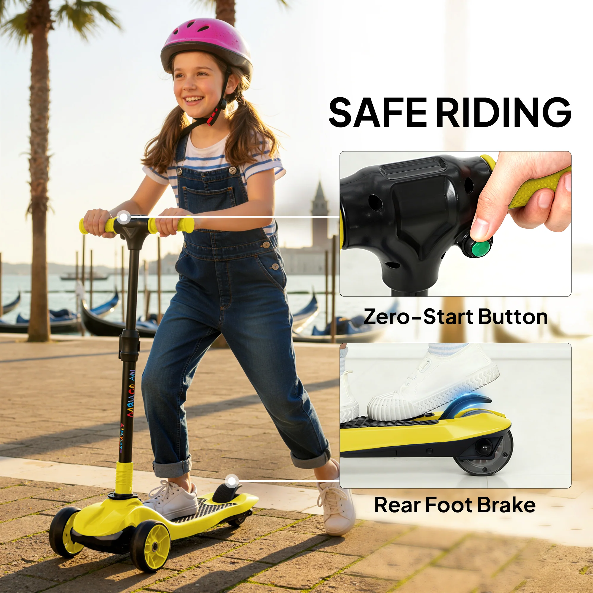 AIYAPLAY Electric Scooter For Kids, 3 Wheel Foldable Kids Scooter, Yellow - Image 8