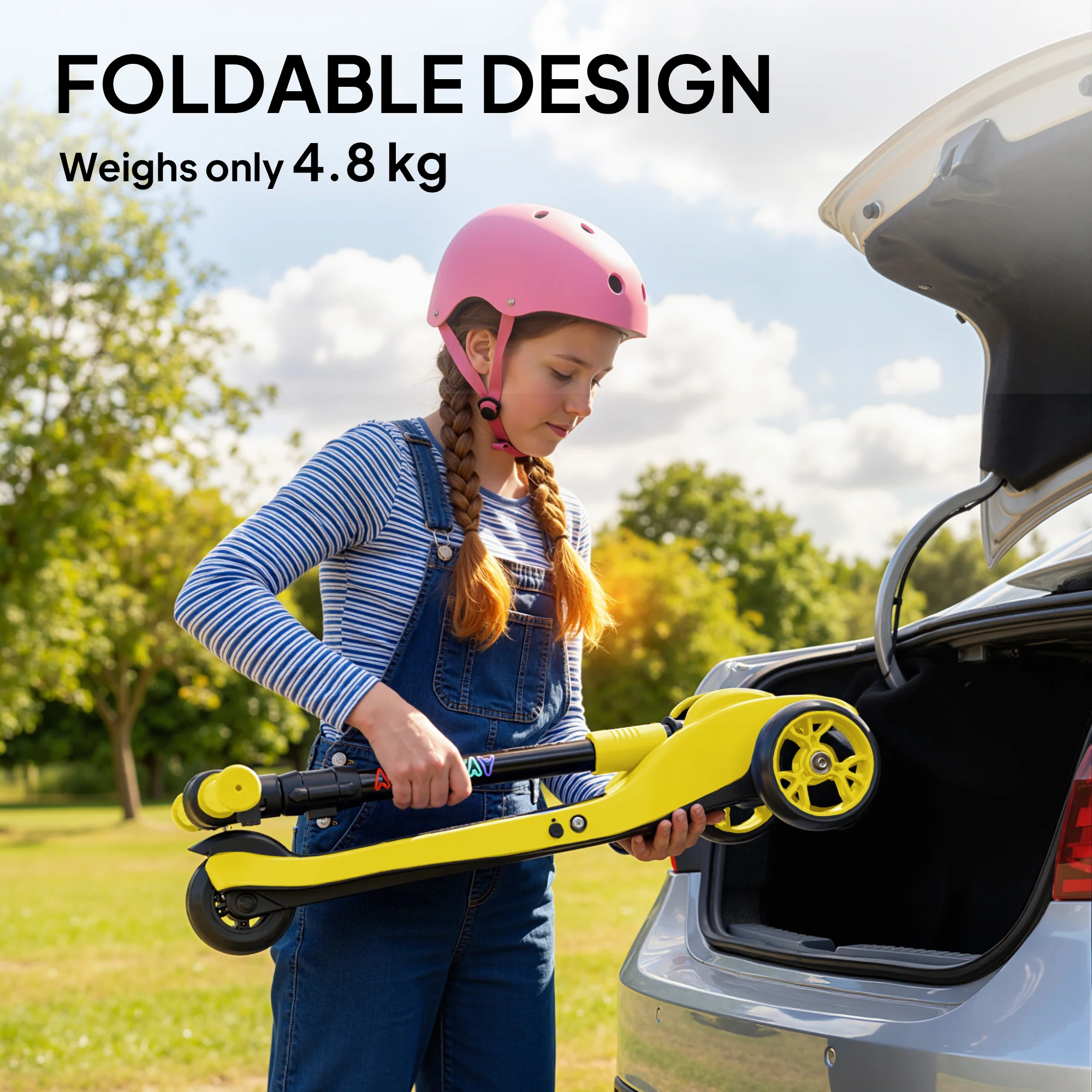 AIYAPLAY Electric Scooter For Kids, 3 Wheel Foldable Kids Scooter, Yellow - Image 9