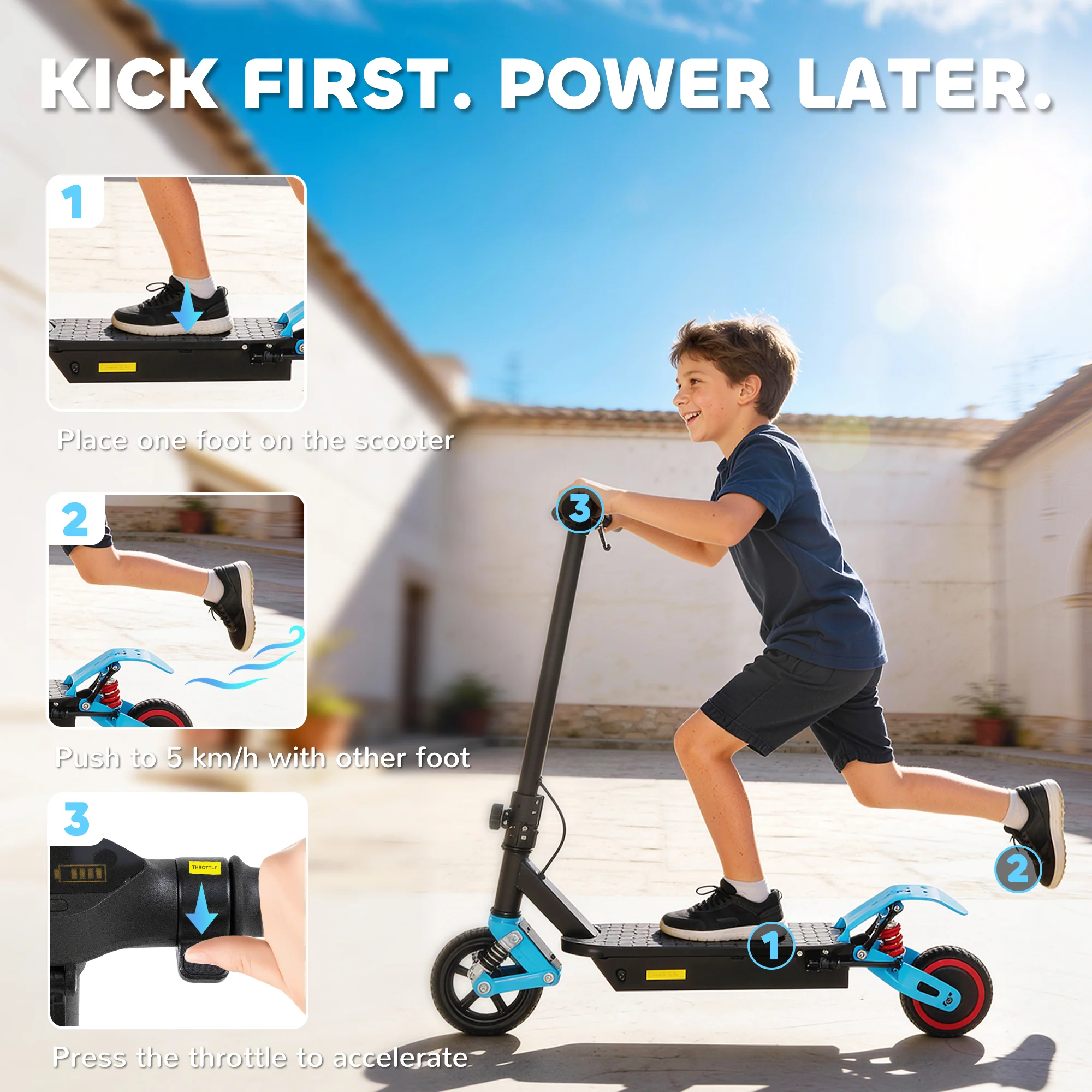 AIYAPLAY Electric Scooter For Kids With LCD Display, Up To 15 KM/H, Blue - Image 3