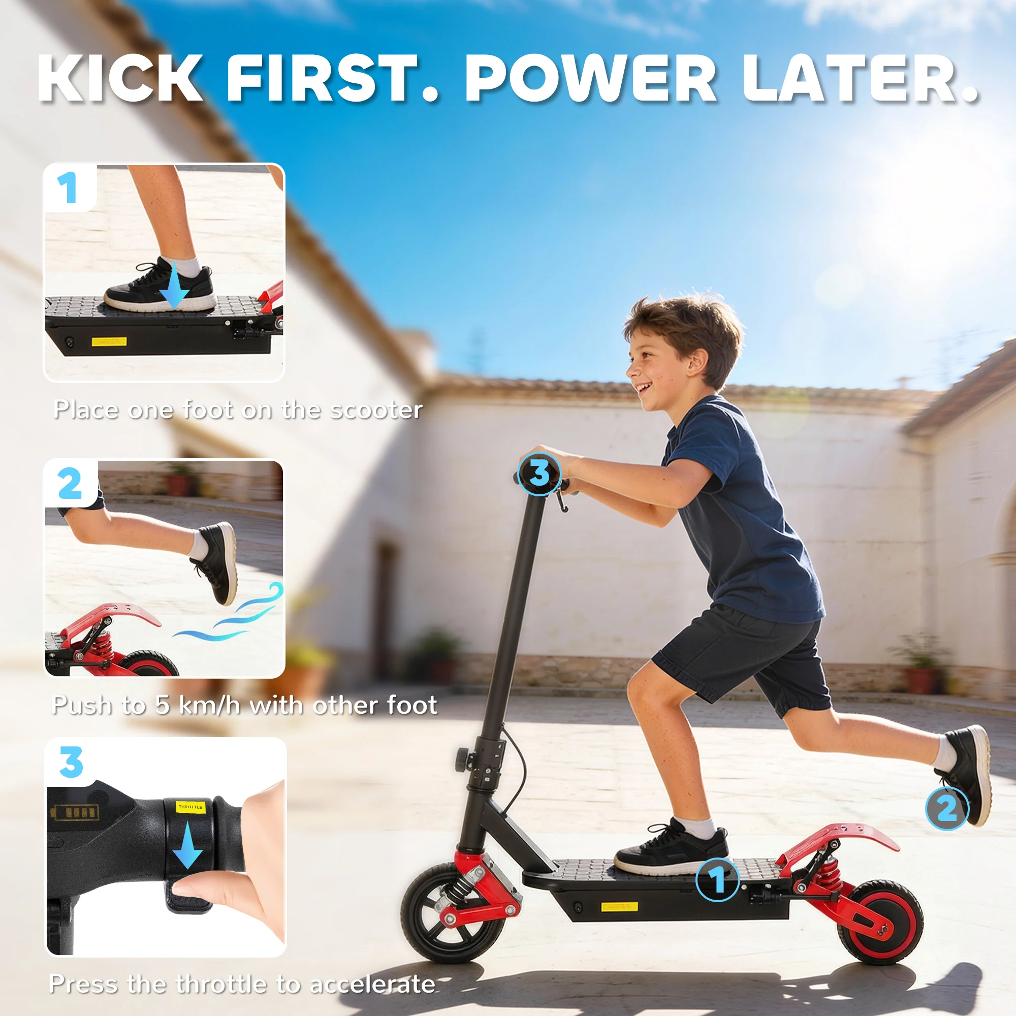 AIYAPLAY Electric Scooter For Kids With LCD Display, Up To 15 KM/H, Red - Image 3