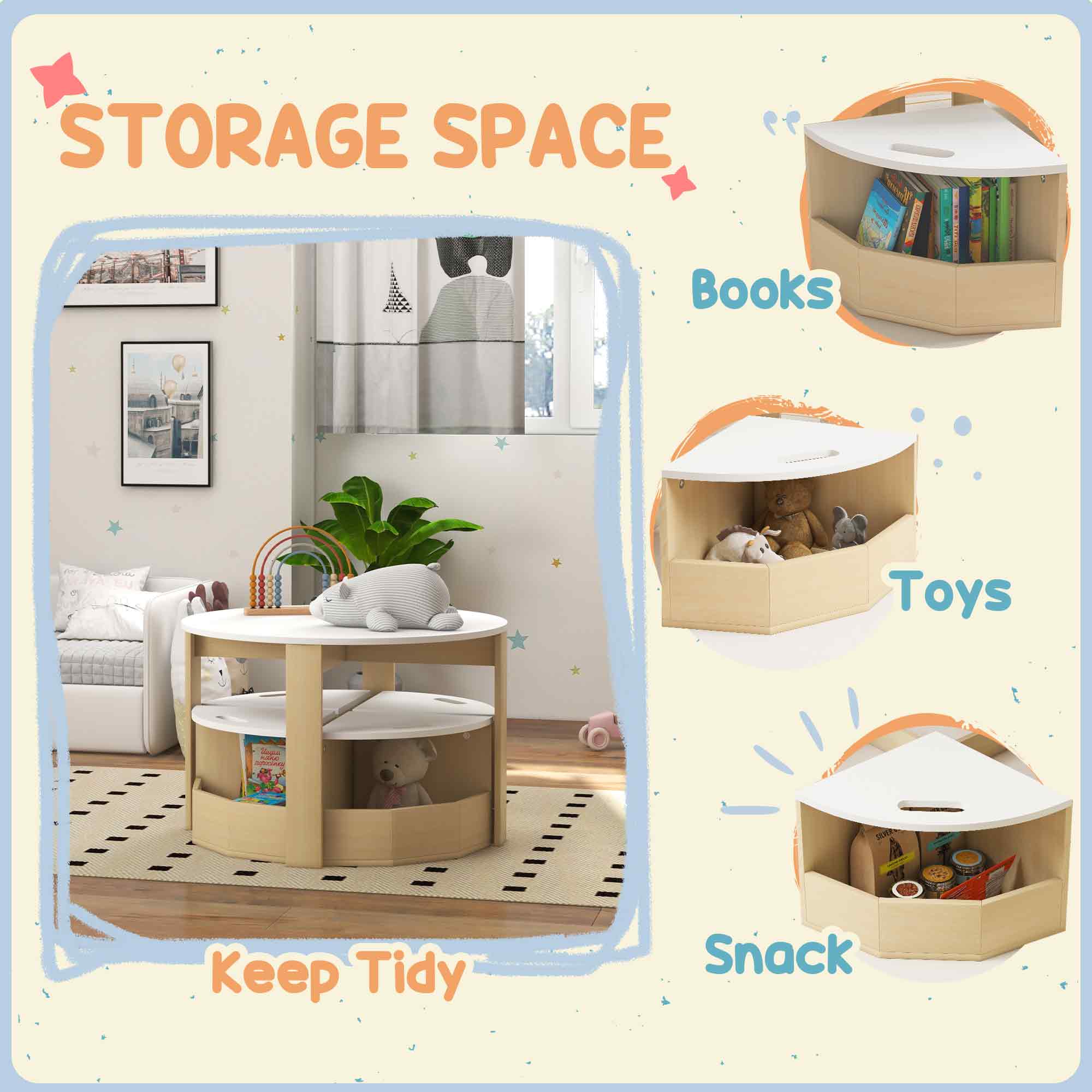 AIYAPLAY Five-Piece Kids Table And Chairs Set With Storage, White - Image 6