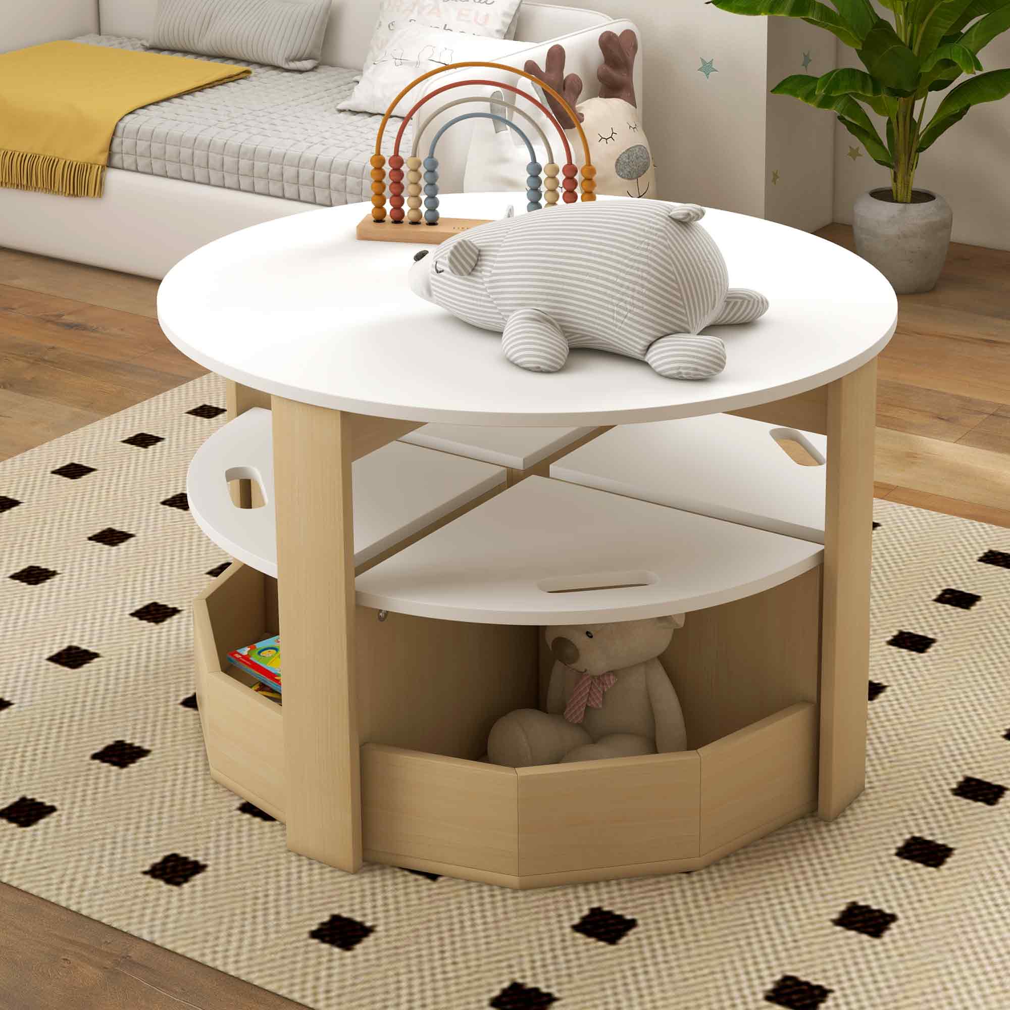 AIYAPLAY Five-Piece Kids Table And Chairs Set With Storage, White - Image 9