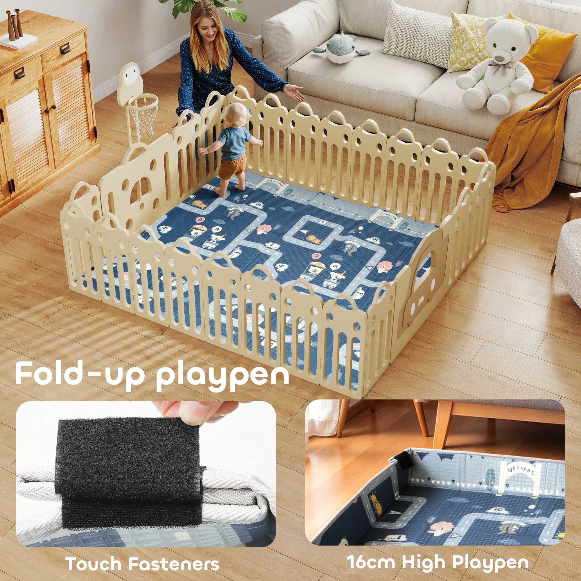 AIYAPLAY Foldable Baby Play Mat, Baby Playpen, Traffic & Grey Diamond Theme - Image 3