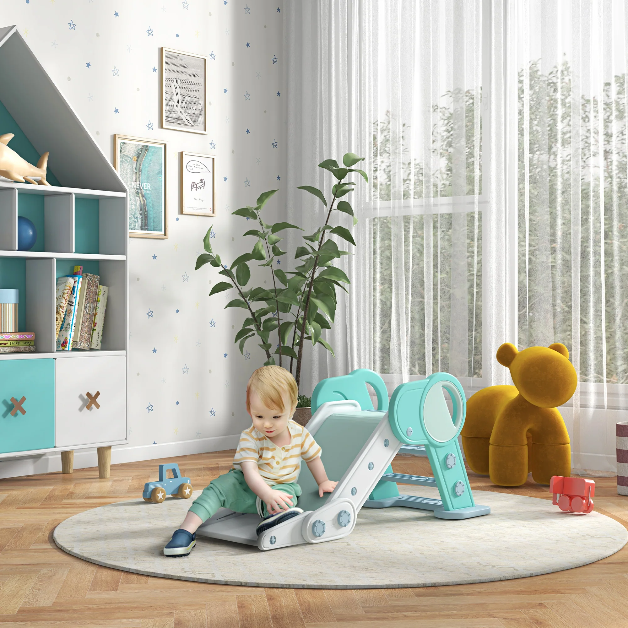AIYAPLAY Foldable Kids Slide, Baby Slide For 1.5-3 Years, Green - Image 2