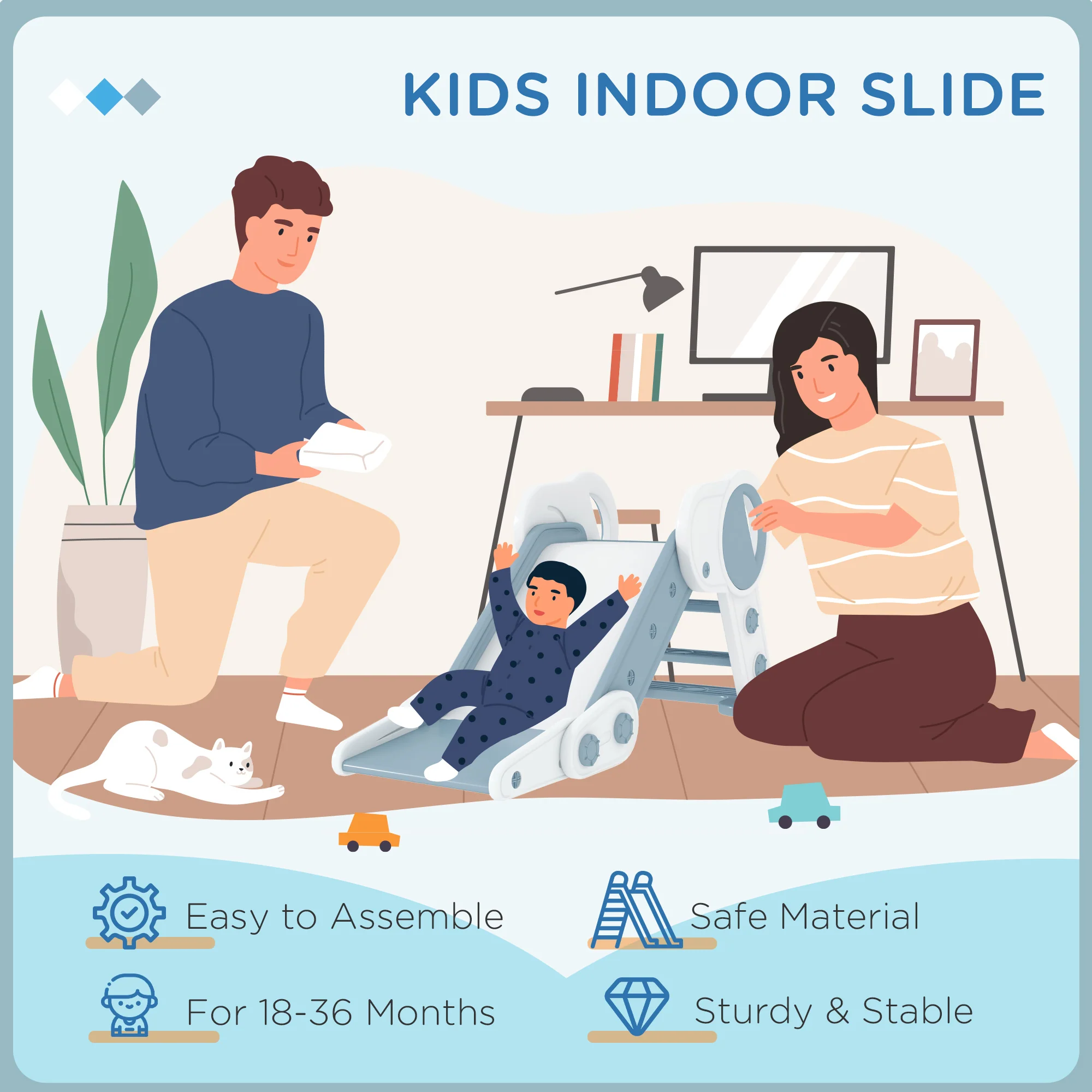 AIYAPLAY Foldable Kids Slide, Baby Slide For 1.5-3 Years, Grey - Image 4