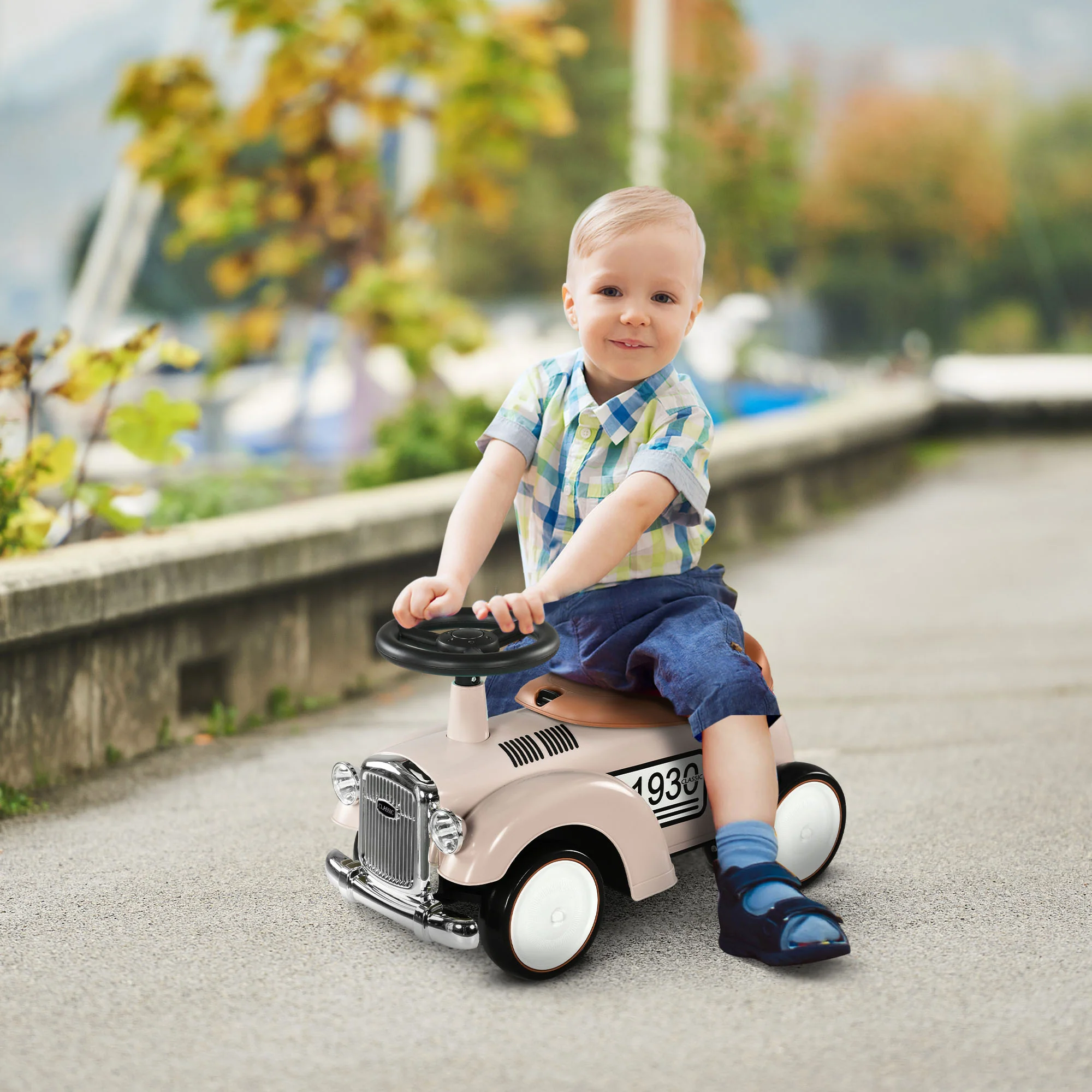 AIYAPLAY Foot to Floor Slider with Steering Wheel, for Ages 12-36 Months - Cream - Image 2