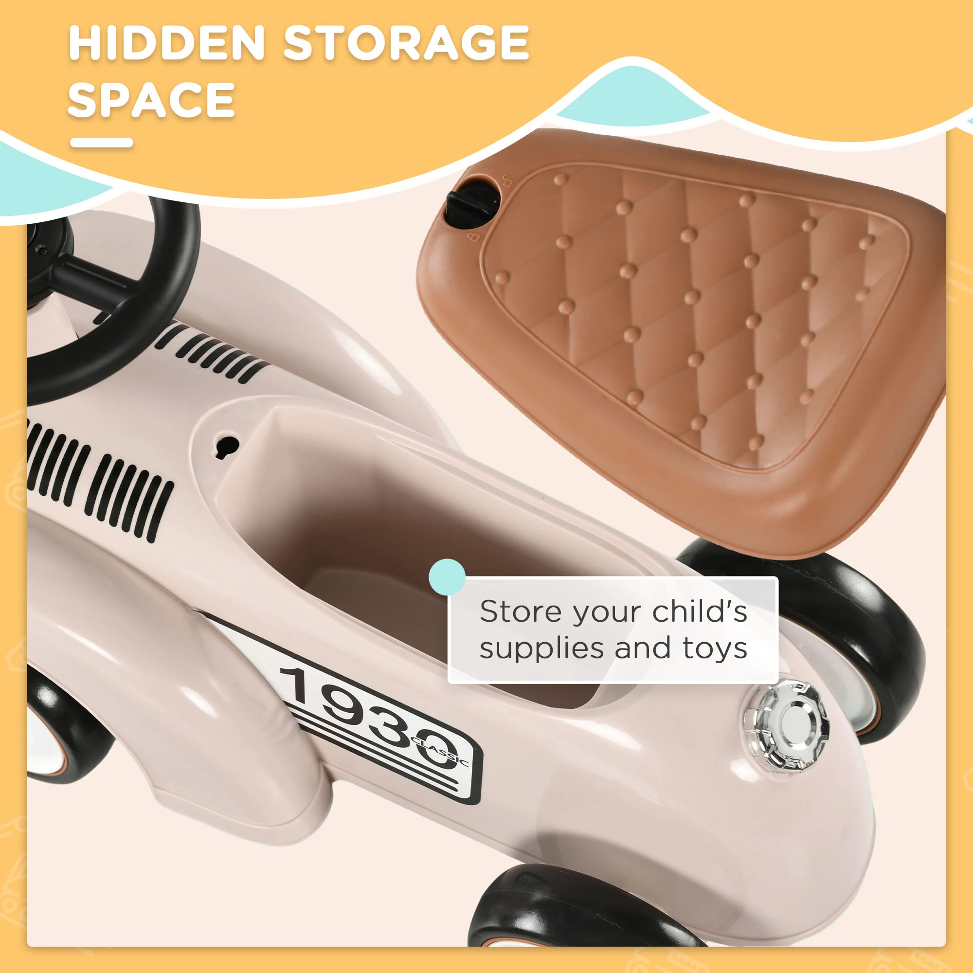 AIYAPLAY Foot to Floor Slider with Steering Wheel, for Ages 12-36 Months - Cream - Image 6