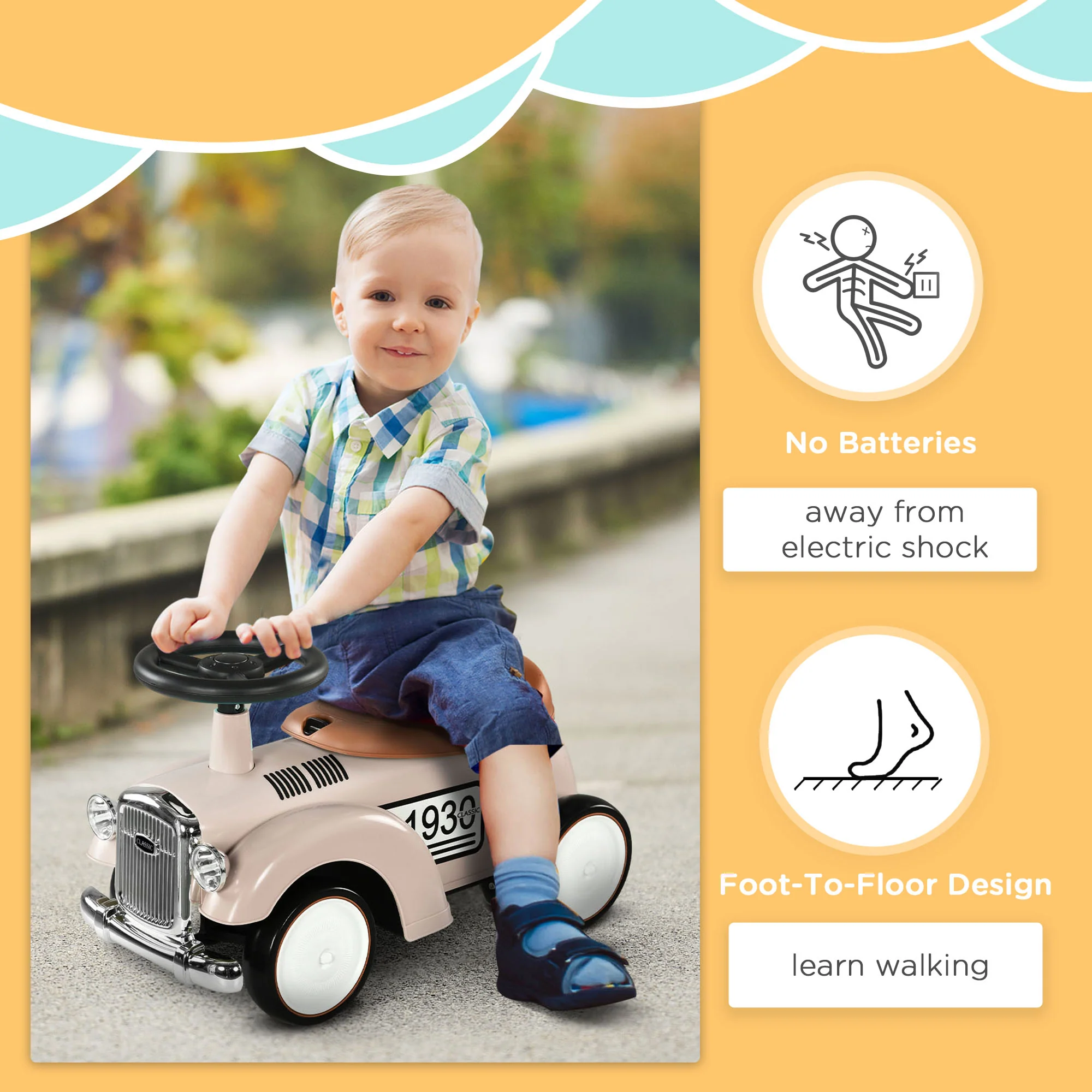 AIYAPLAY Foot to Floor Slider with Steering Wheel, for Ages 12-36 Months - Cream - Image 7