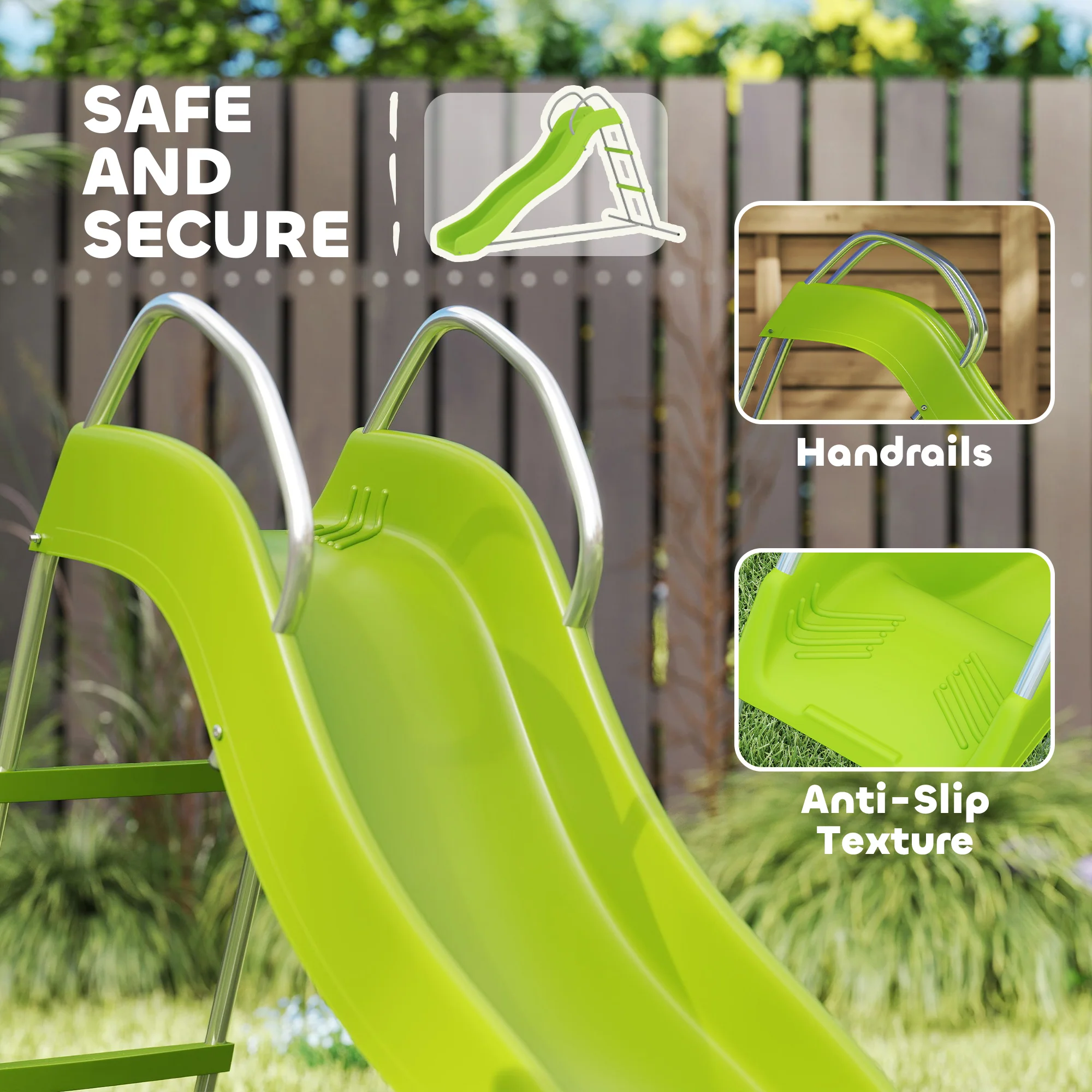 AIYAPLAY Freestanding Garden Wavy Slide for Kids with Climbing Ladder, Green - Image 3