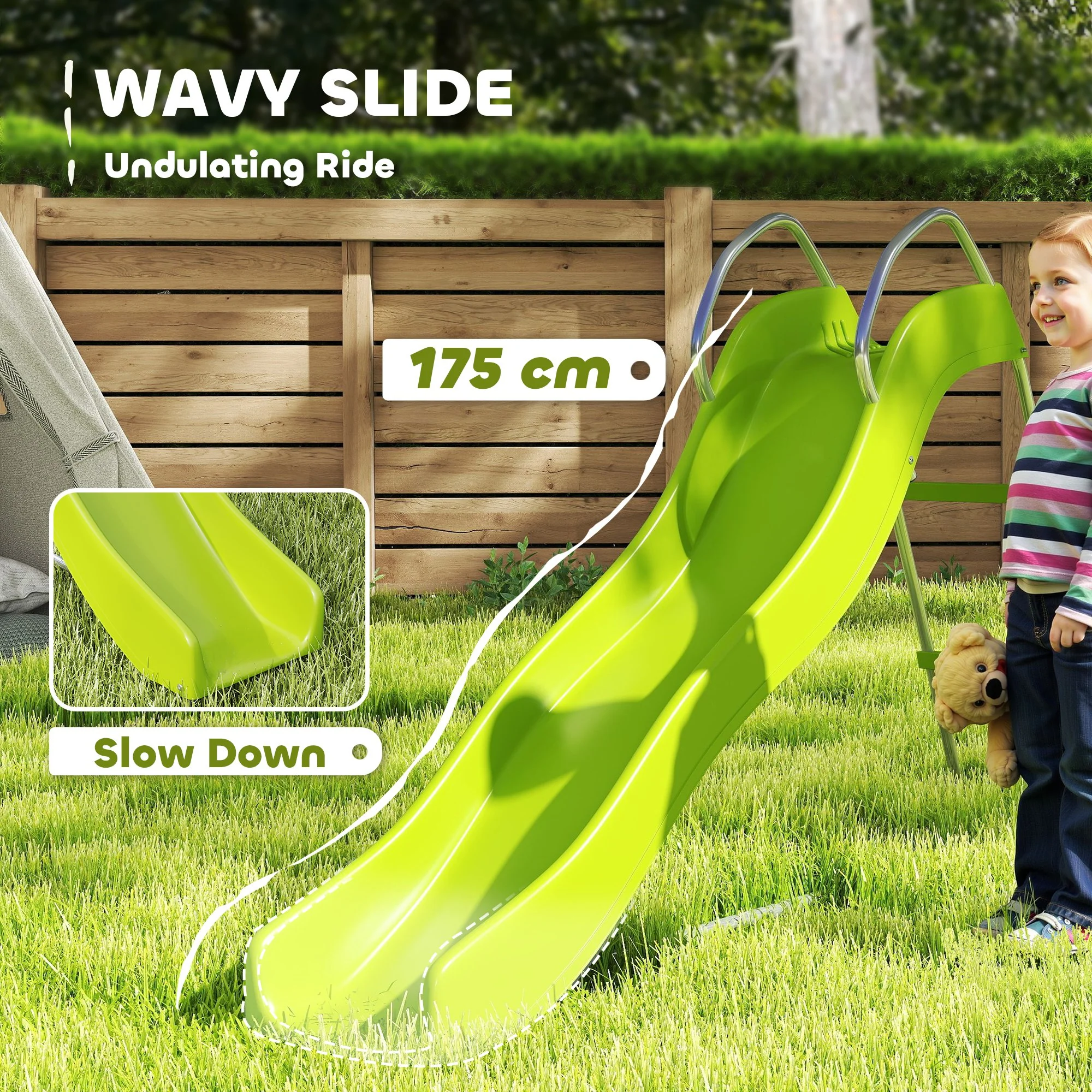 AIYAPLAY Freestanding Garden Wavy Slide for Kids with Climbing Ladder, Green - Image 4