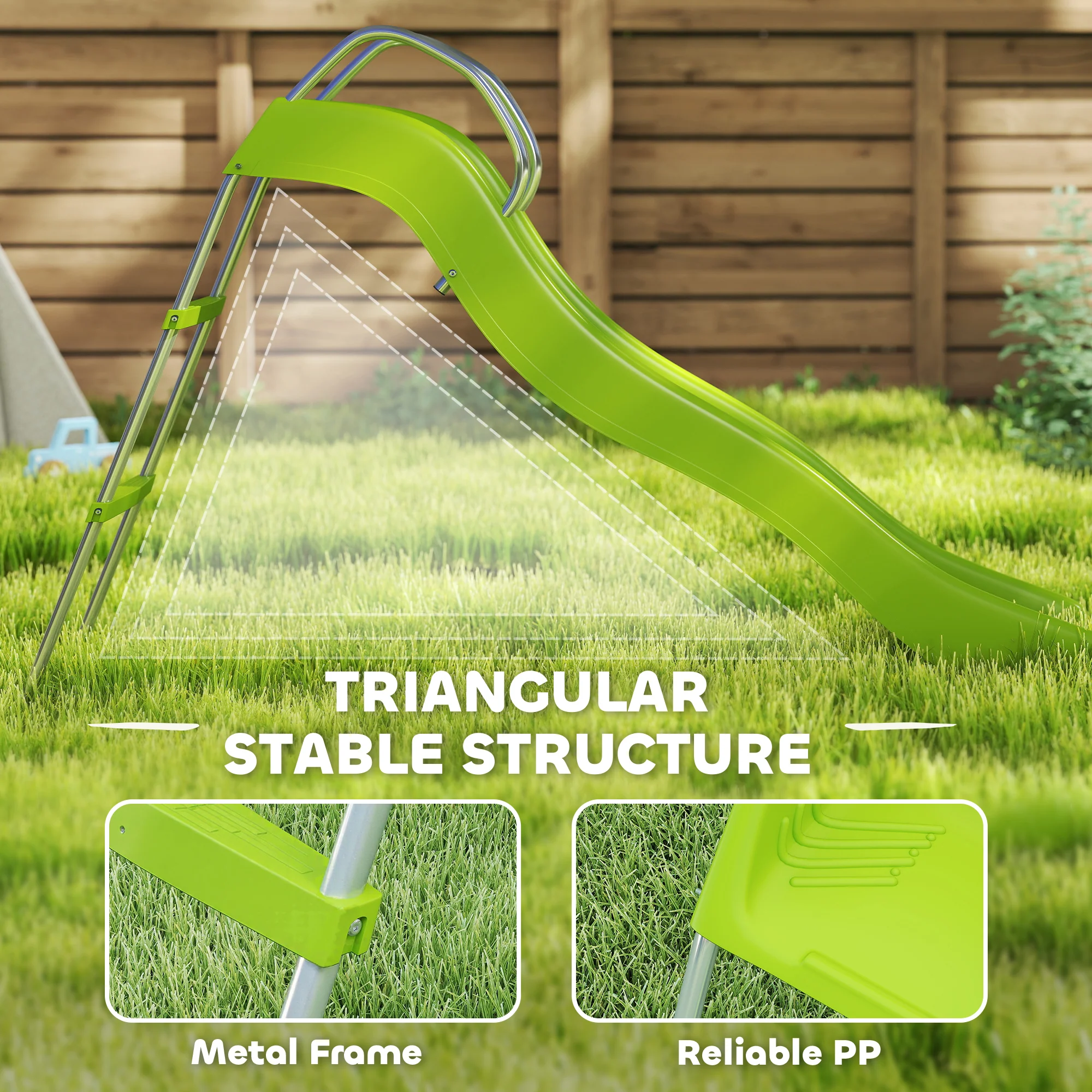 AIYAPLAY Freestanding Garden Wavy Slide for Kids with Climbing Ladder, Green - Image 6