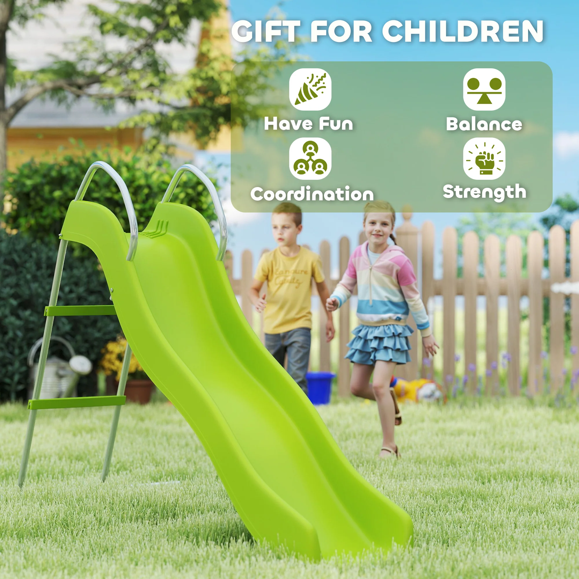 AIYAPLAY Freestanding Garden Wavy Slide for Kids with Climbing Ladder, Green - Image 7