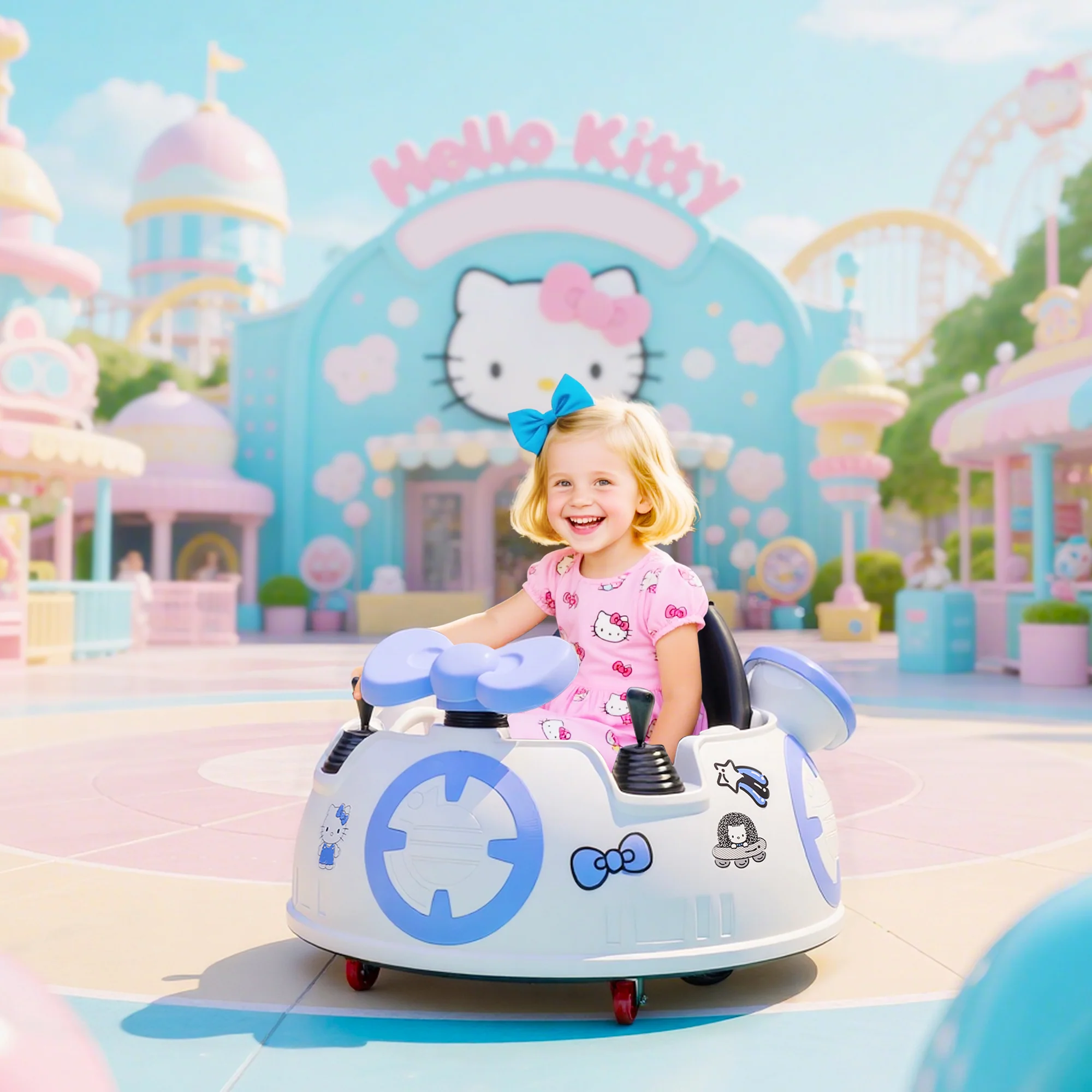 AIYAPLAY Hello Kitty Kids Ride On Bumper Car With Remote Control, White - Image 2