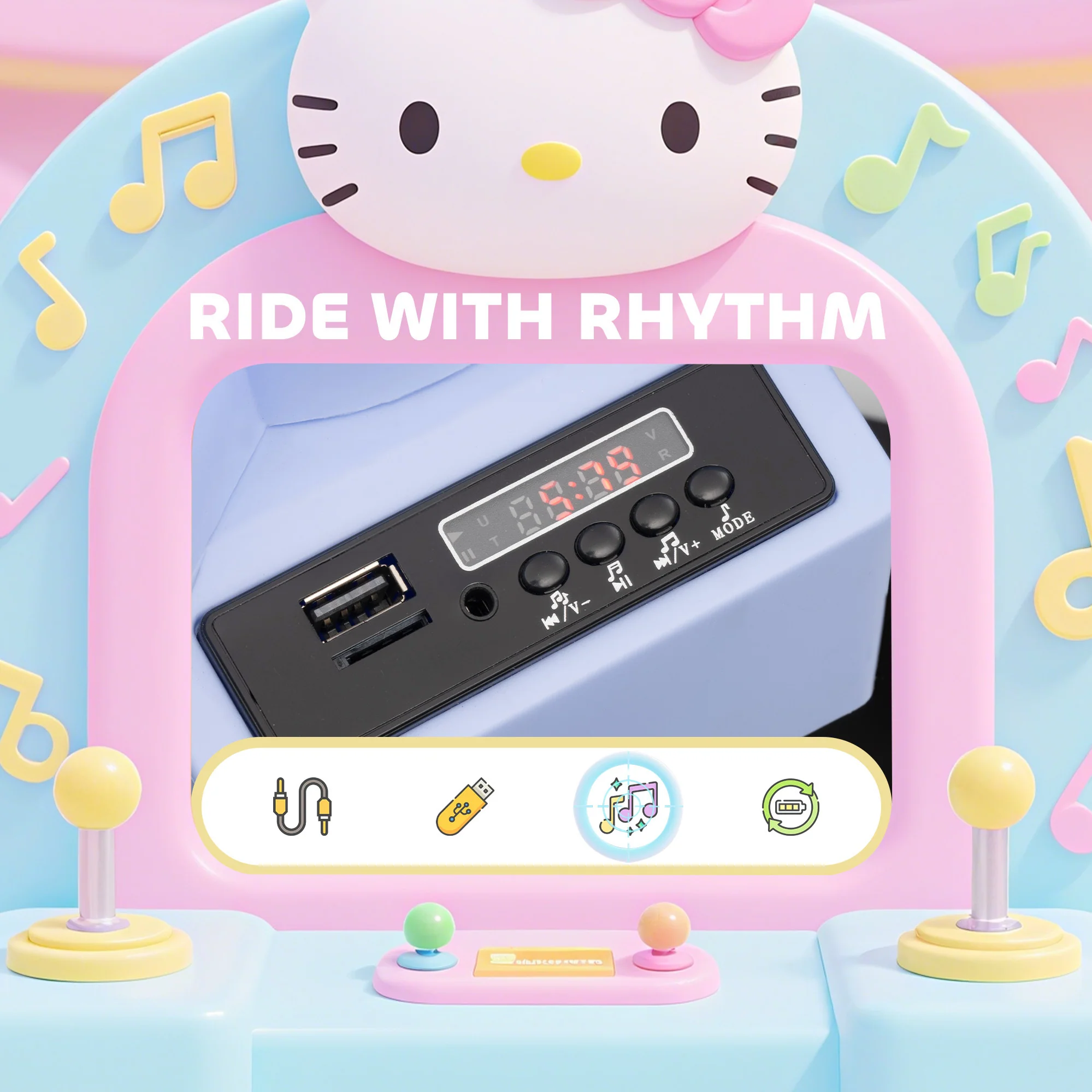 AIYAPLAY Hello Kitty Kids Ride On Bumper Car With Remote Control, White - Image 8