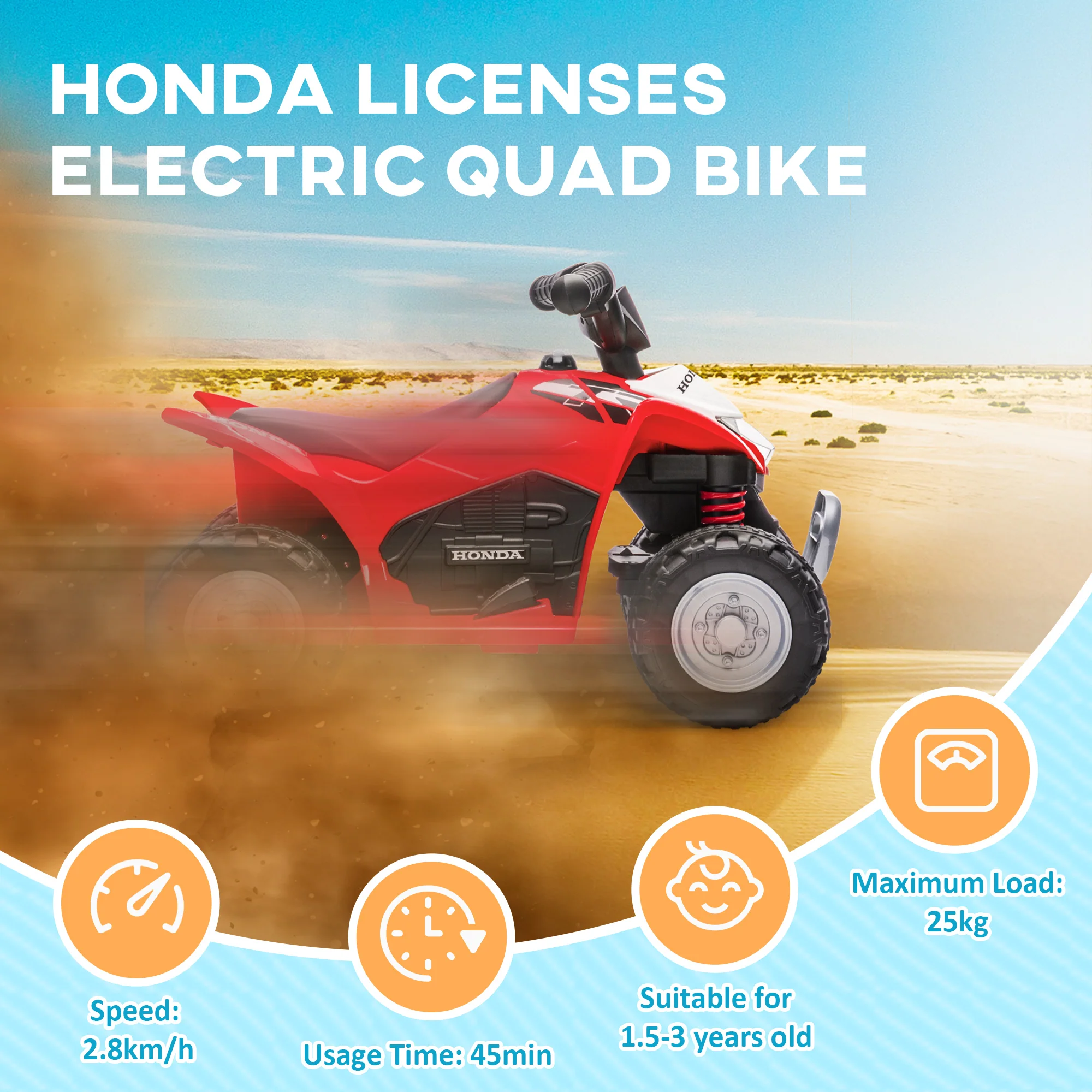 AIYAPLAY Honda Licensed Kids Electric Quad Bike 6V ATV 1.5-3 Years Red And Blue - Image 7