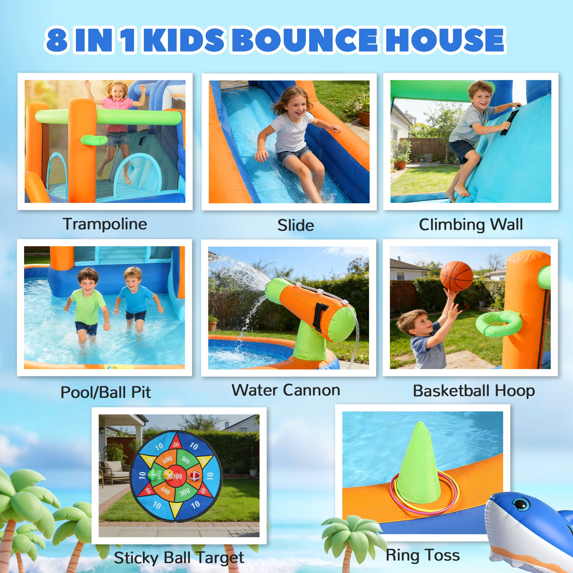 AIYAPLAY Inflatable Bouncy Castle For Kids Sharks Theme With Slide, Ball Pit - Image 3