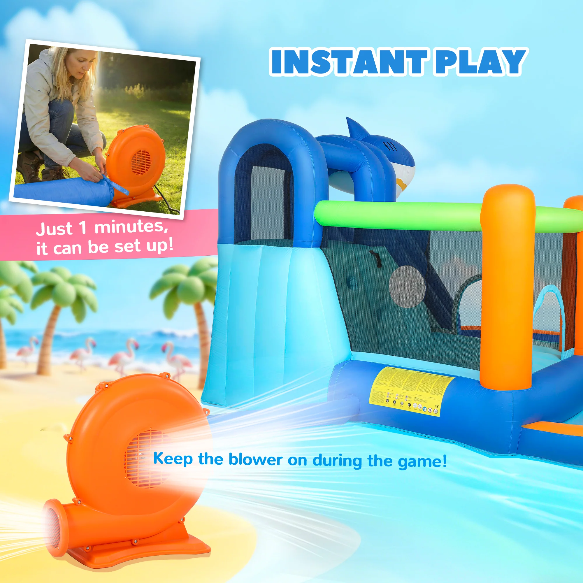 AIYAPLAY Inflatable Bouncy Castle For Kids Sharks Theme With Slide, Ball Pit - Image 6