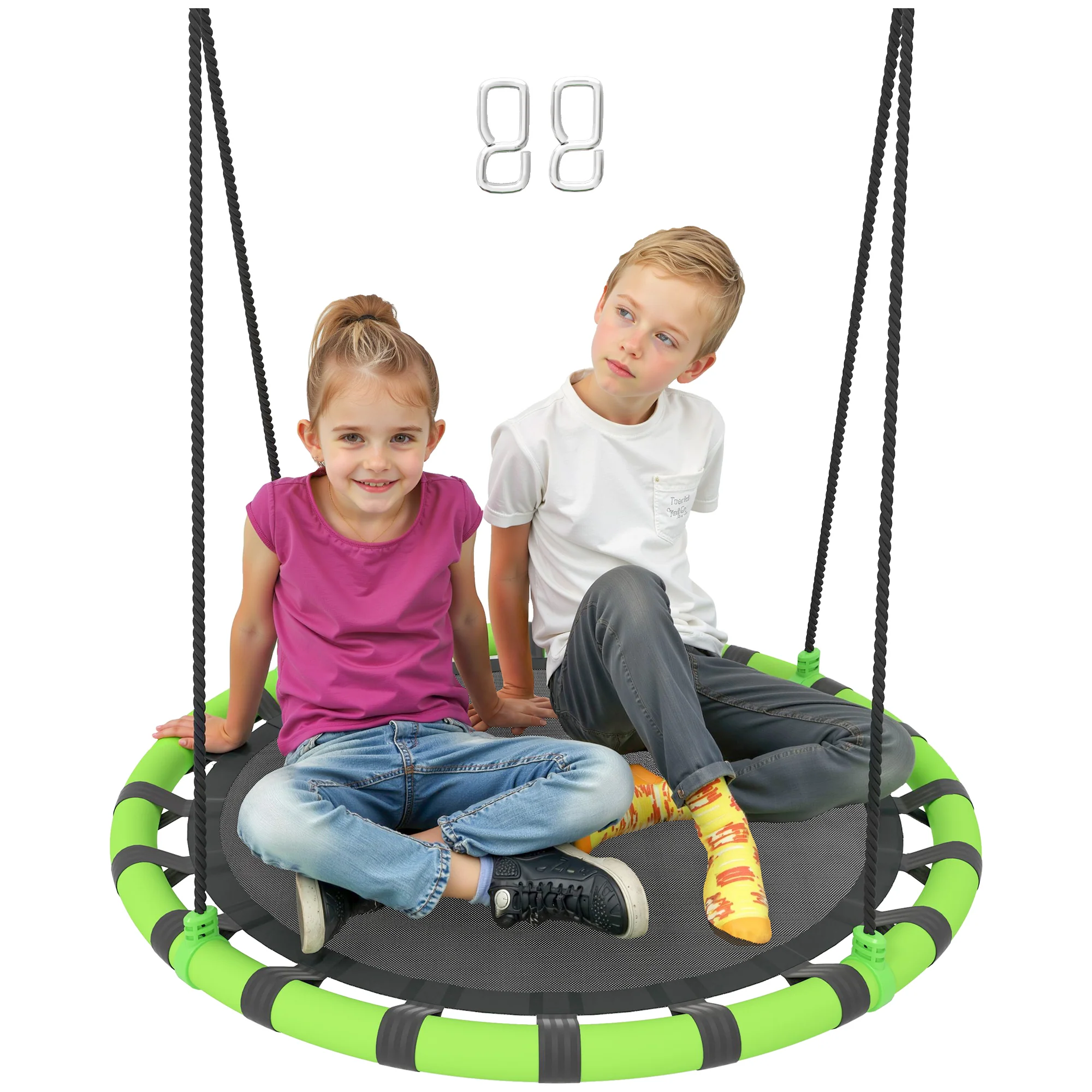 AIYAPLAY Kid Nest Swing Seat, 100cm Diameter Round Saucer Swing Set, Black - Image 10