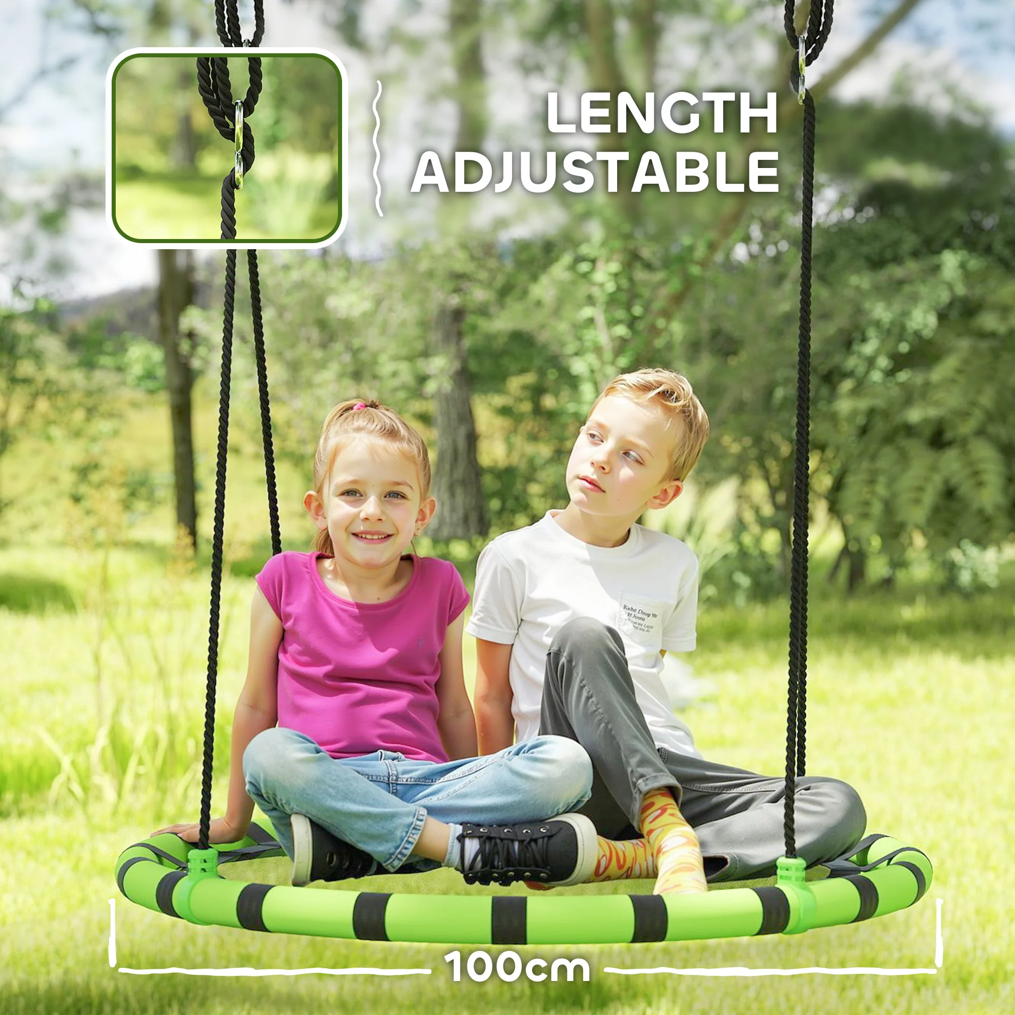 AIYAPLAY Kid Nest Swing Seat, 100cm Diameter Round Saucer Swing Set, Black - Image 13
