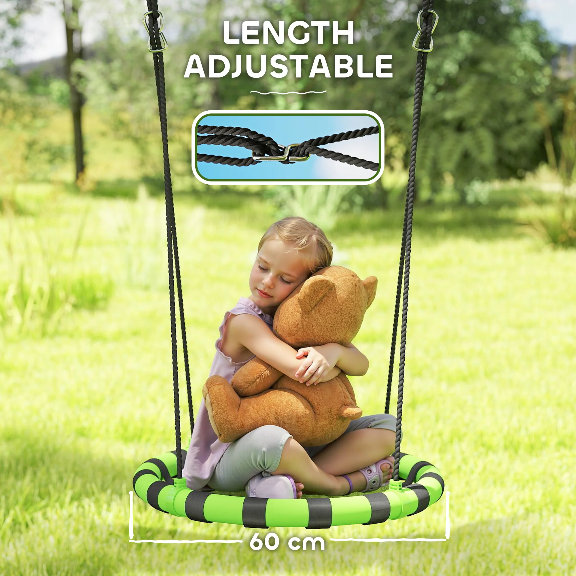 AIYAPLAY Kid Nest Swing Seat, 100cm Diameter Round Saucer Swing Set, Black - Image 4