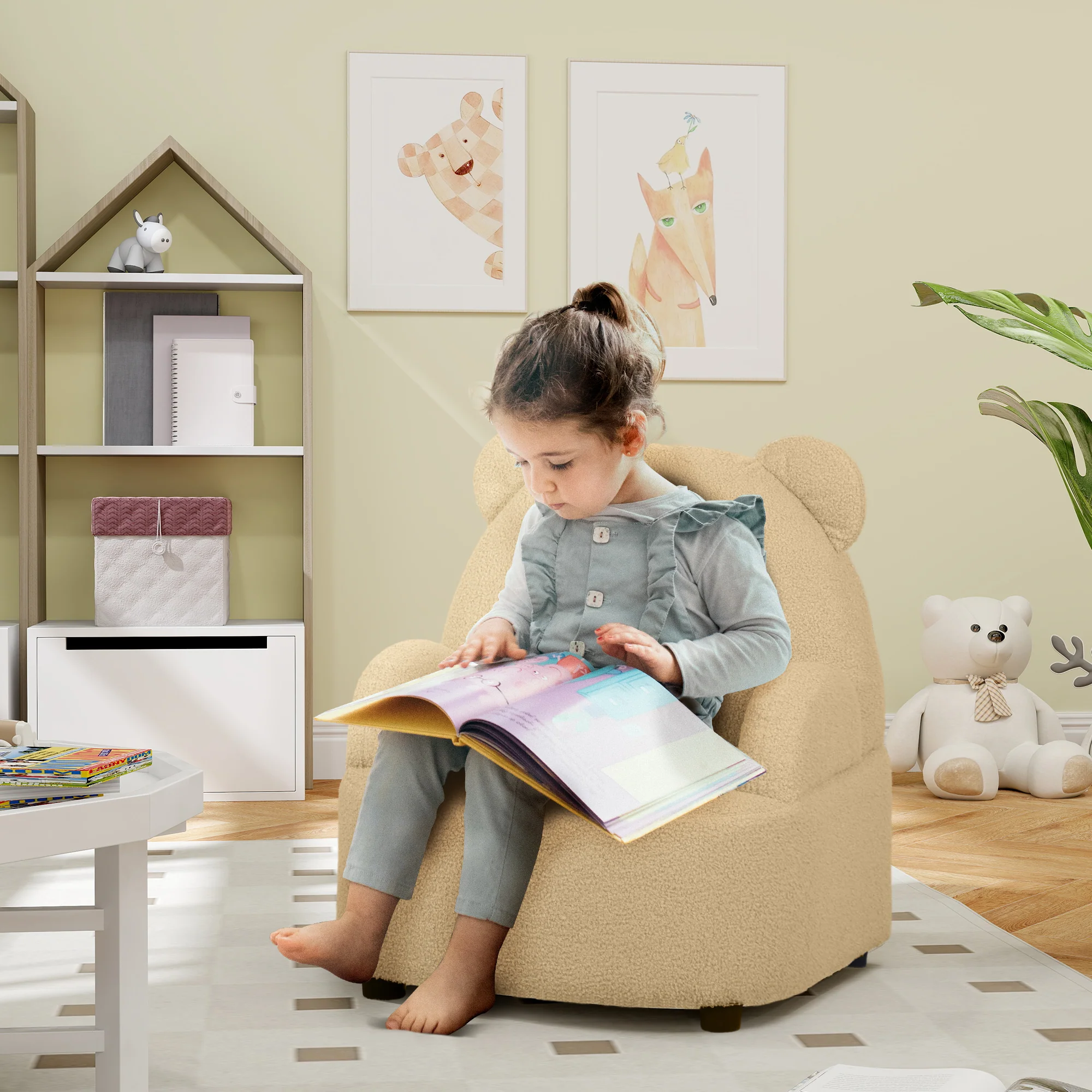 AIYAPLAY Kids Armchair, Bear Shaped Toddler Chair For Bedroom - Pink/Khaki - Image 10